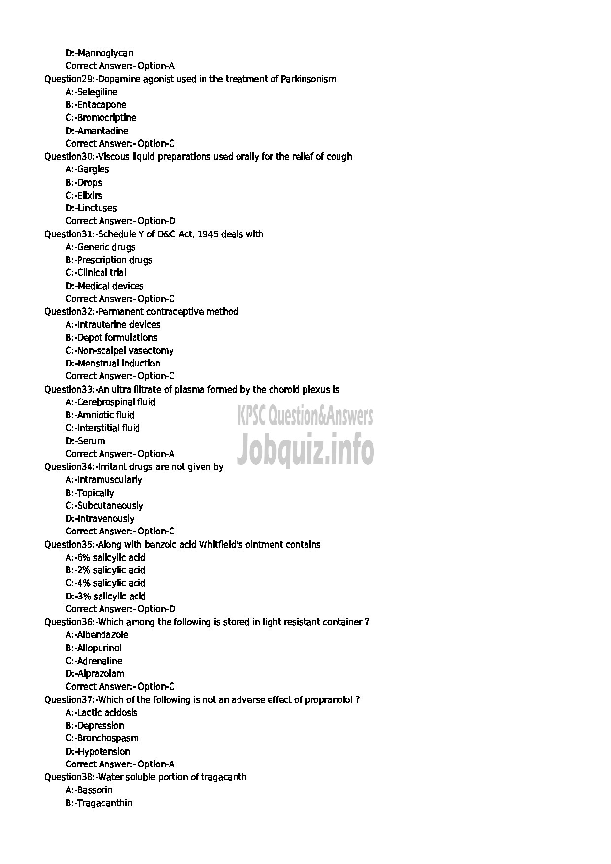 Kerala PSC Question Paper - PHARMACIST GR II HEALTH SERVICES-4