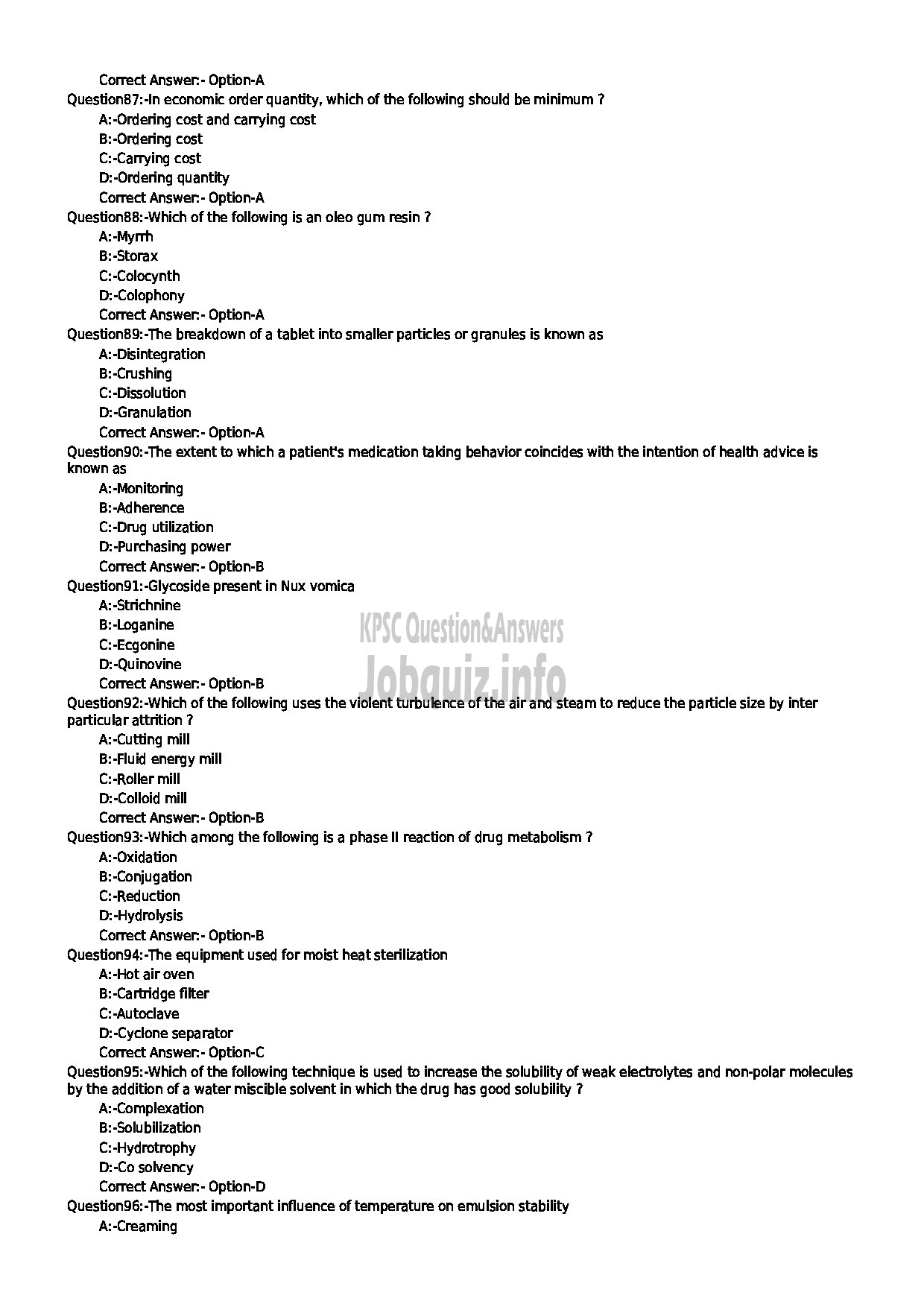 Kerala PSC Question Paper - PHARMACIST GR II HEALTH SERVICES-10