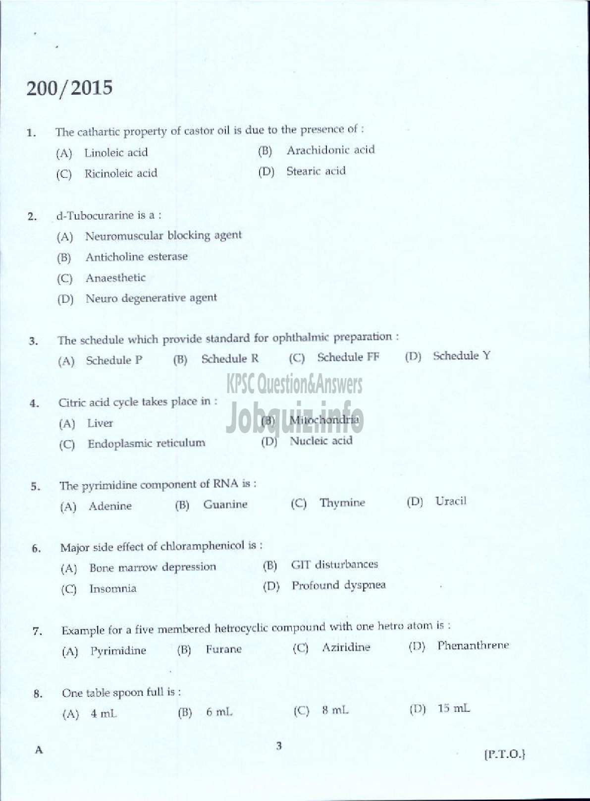Kerala PSC Question Paper - PHARMACIST GR II HEALTH SERVICES-1