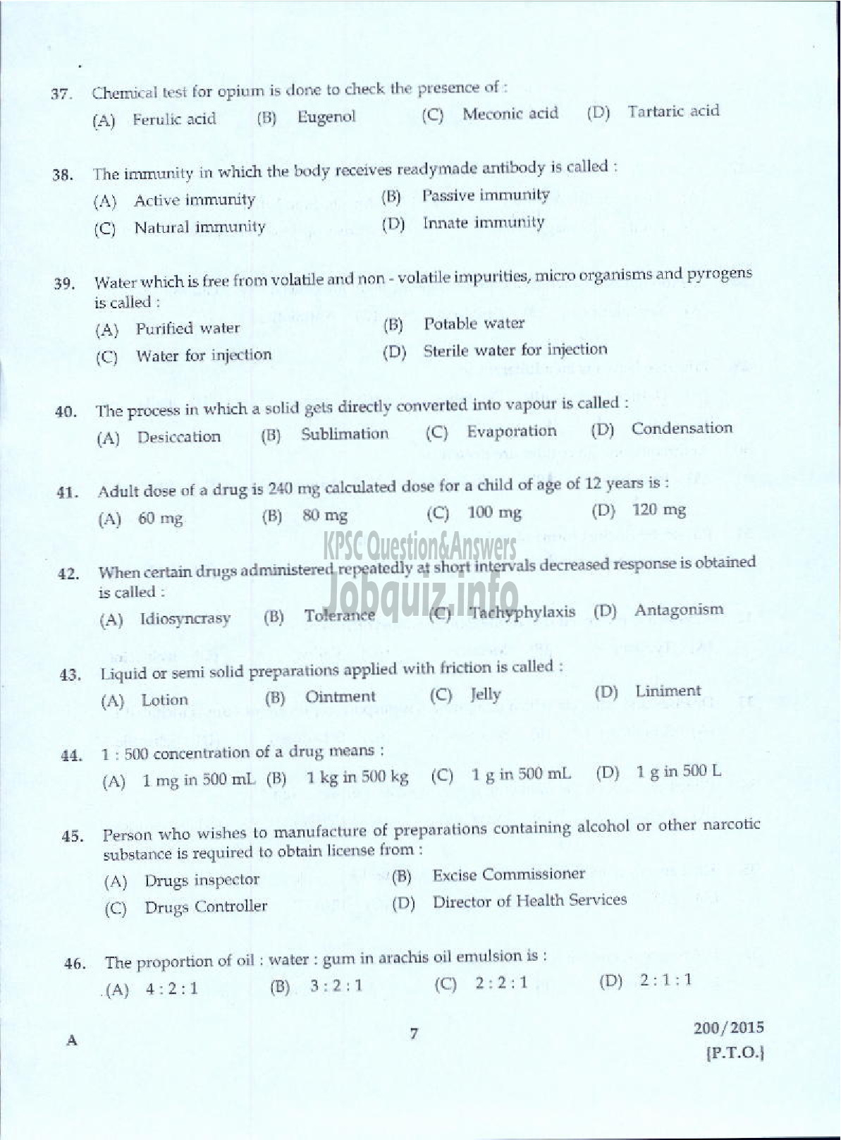 Kerala PSC Question Paper - PHARMACIST GR II HEALTH SERVICES-5