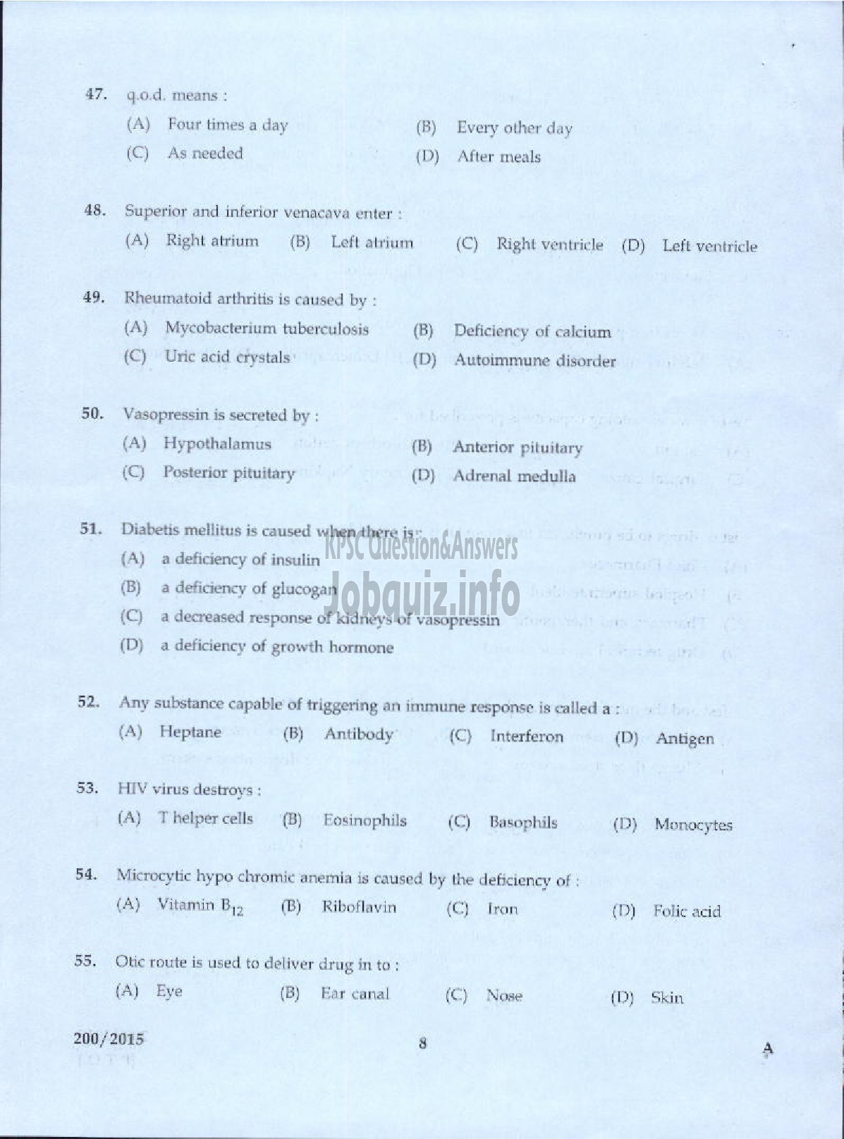 Kerala PSC Question Paper - PHARMACIST GR II HEALTH SERVICES-6