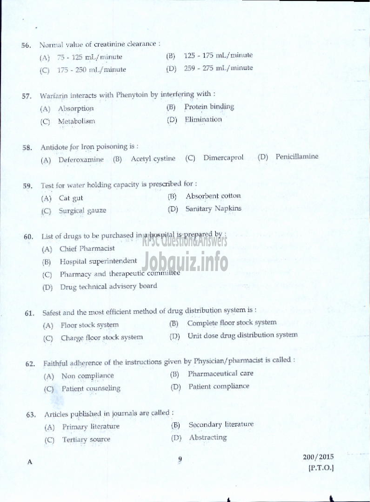Kerala PSC Question Paper - PHARMACIST GR II HEALTH SERVICES-7