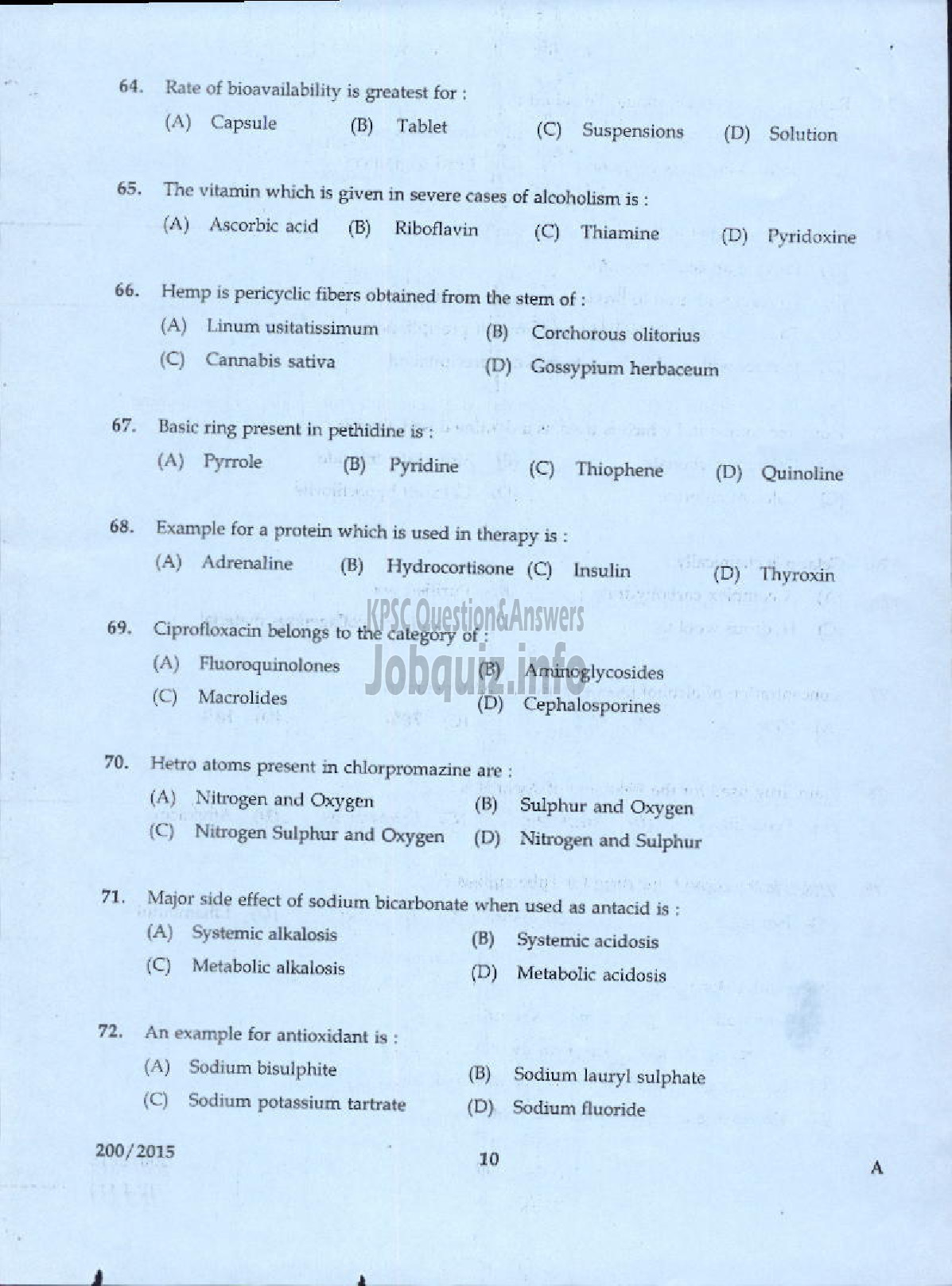 Kerala PSC Question Paper - PHARMACIST GR II HEALTH SERVICES-8