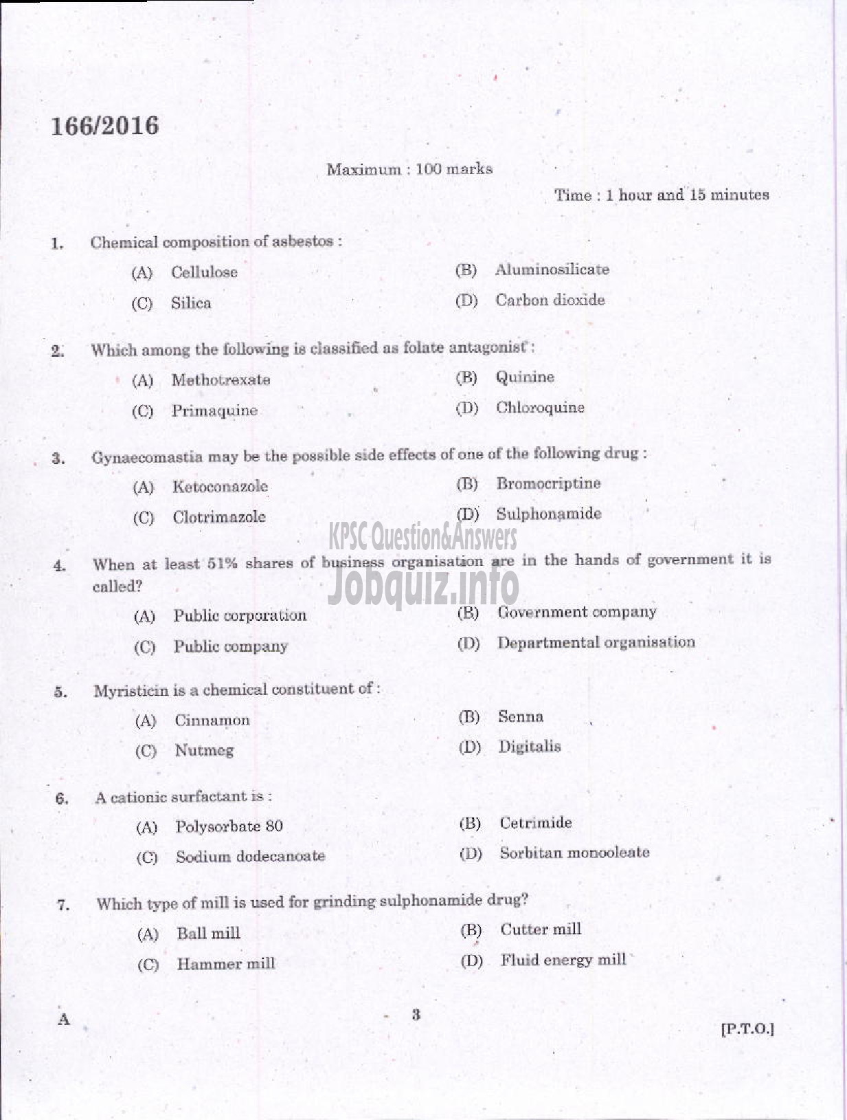 Kerala PSC Question Paper - PHARMACIST GR II IMS/MEDICAL EDUCATION/HEALTH SERVICES/COMPOUNDER PLANTATION CORPORATION-1