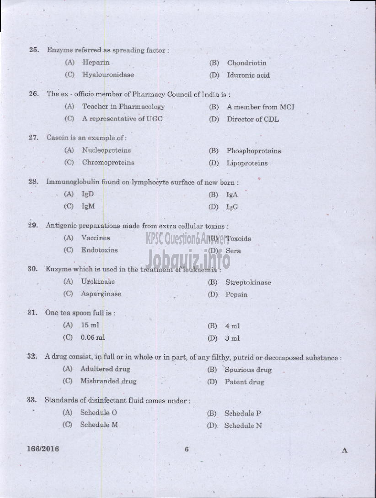Kerala PSC Question Paper - PHARMACIST GR II IMS/MEDICAL EDUCATION/HEALTH SERVICES/COMPOUNDER PLANTATION CORPORATION-4