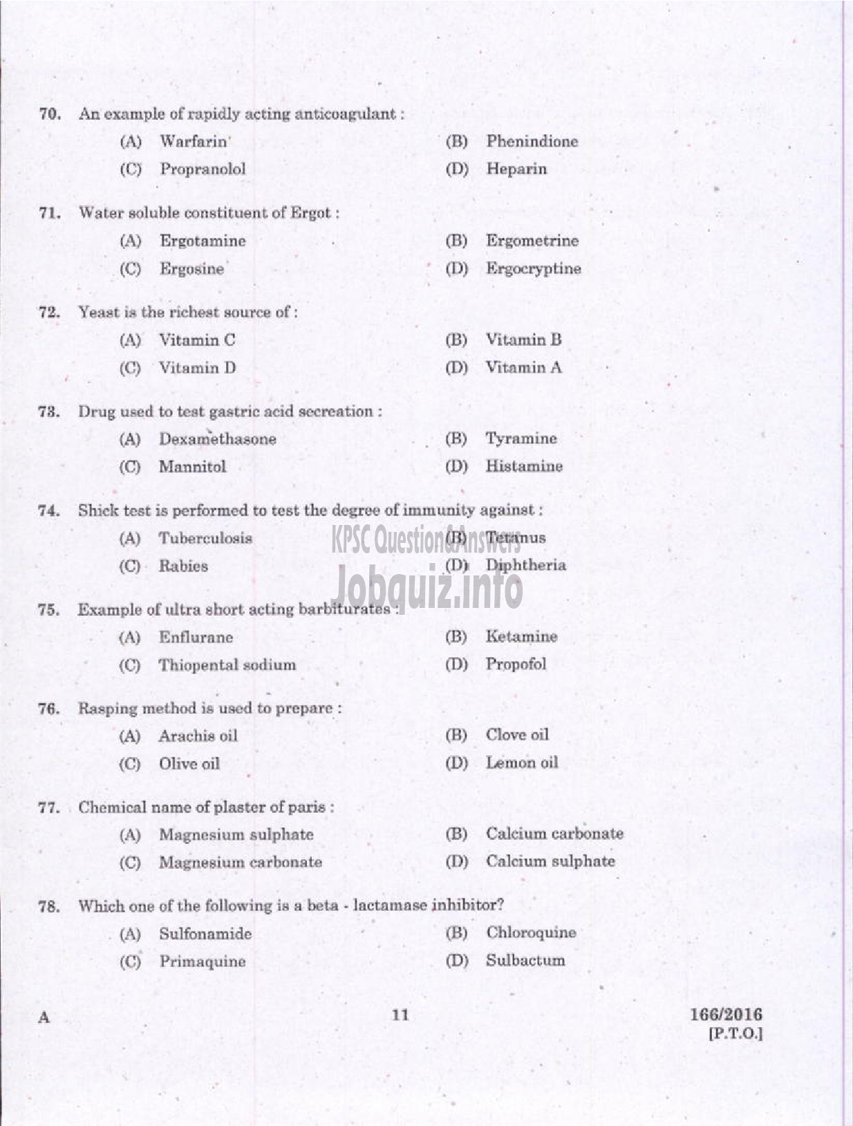 Kerala PSC Question Paper - PHARMACIST GR II IMS/MEDICAL EDUCATION/HEALTH SERVICES/COMPOUNDER PLANTATION CORPORATION-9