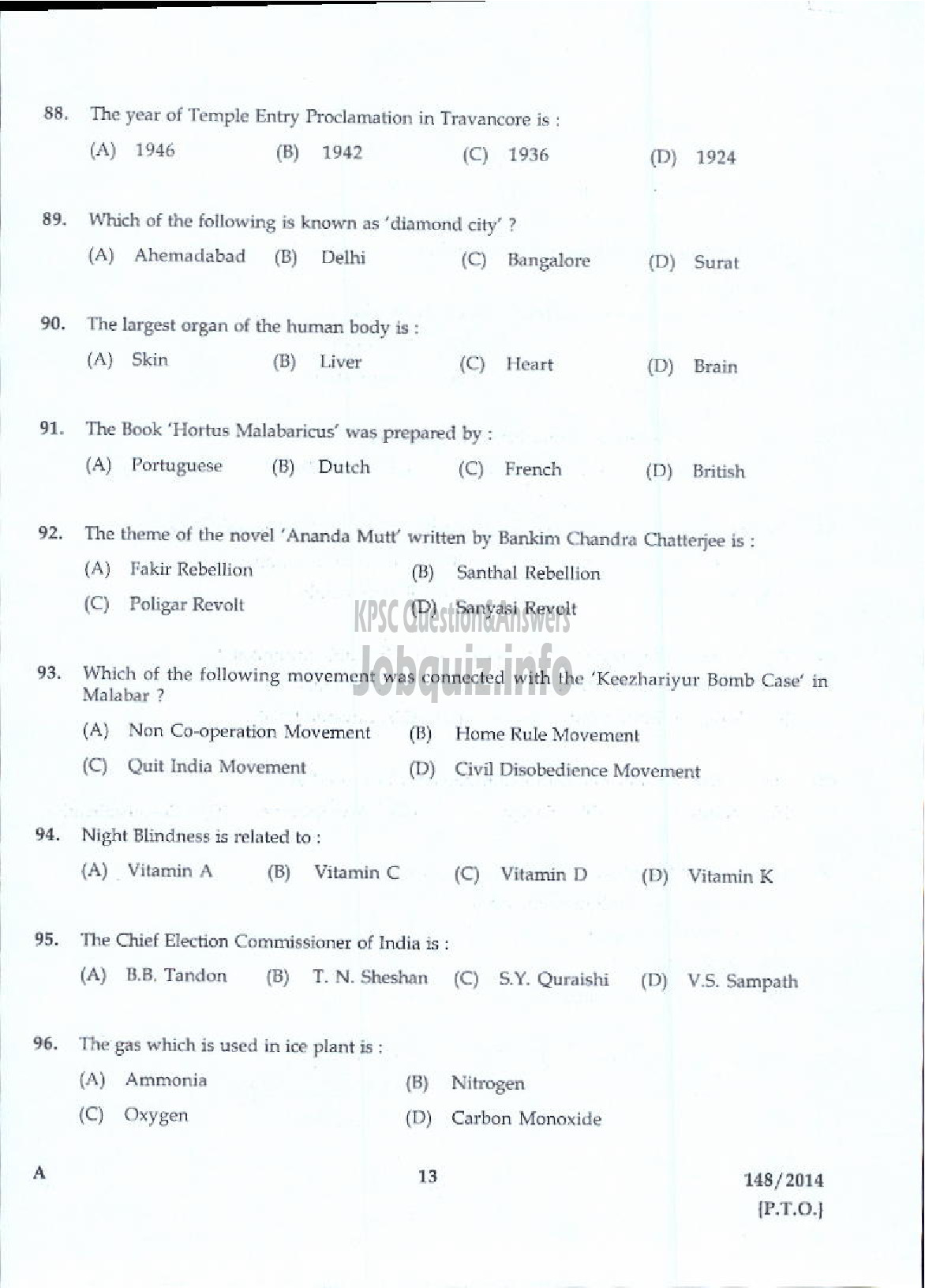 Kerala PSC Question Paper - PHARMACIST GR II NCA LC/AI HN HEALTH SERVICES KSGD-11