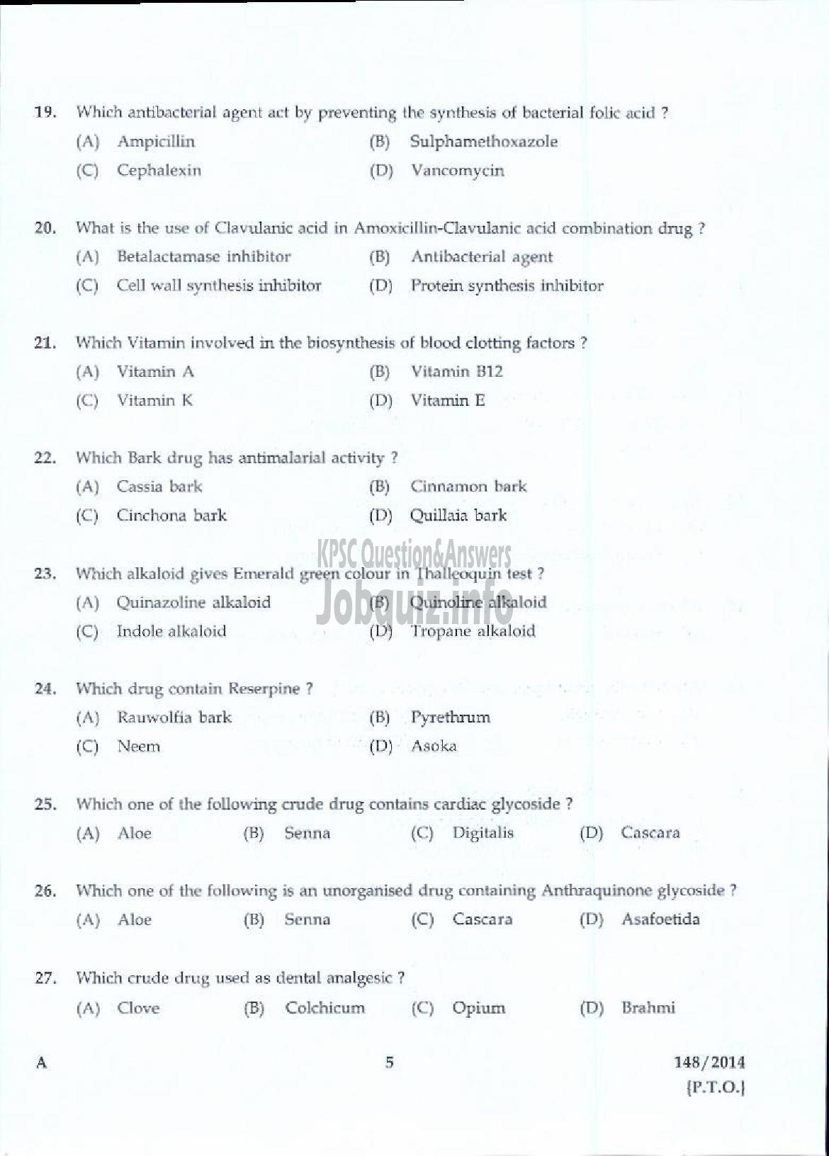 Kerala PSC Question Paper - PHARMACIST GR II NCA LC/AI HN HEALTH SERVICES KSGD-3