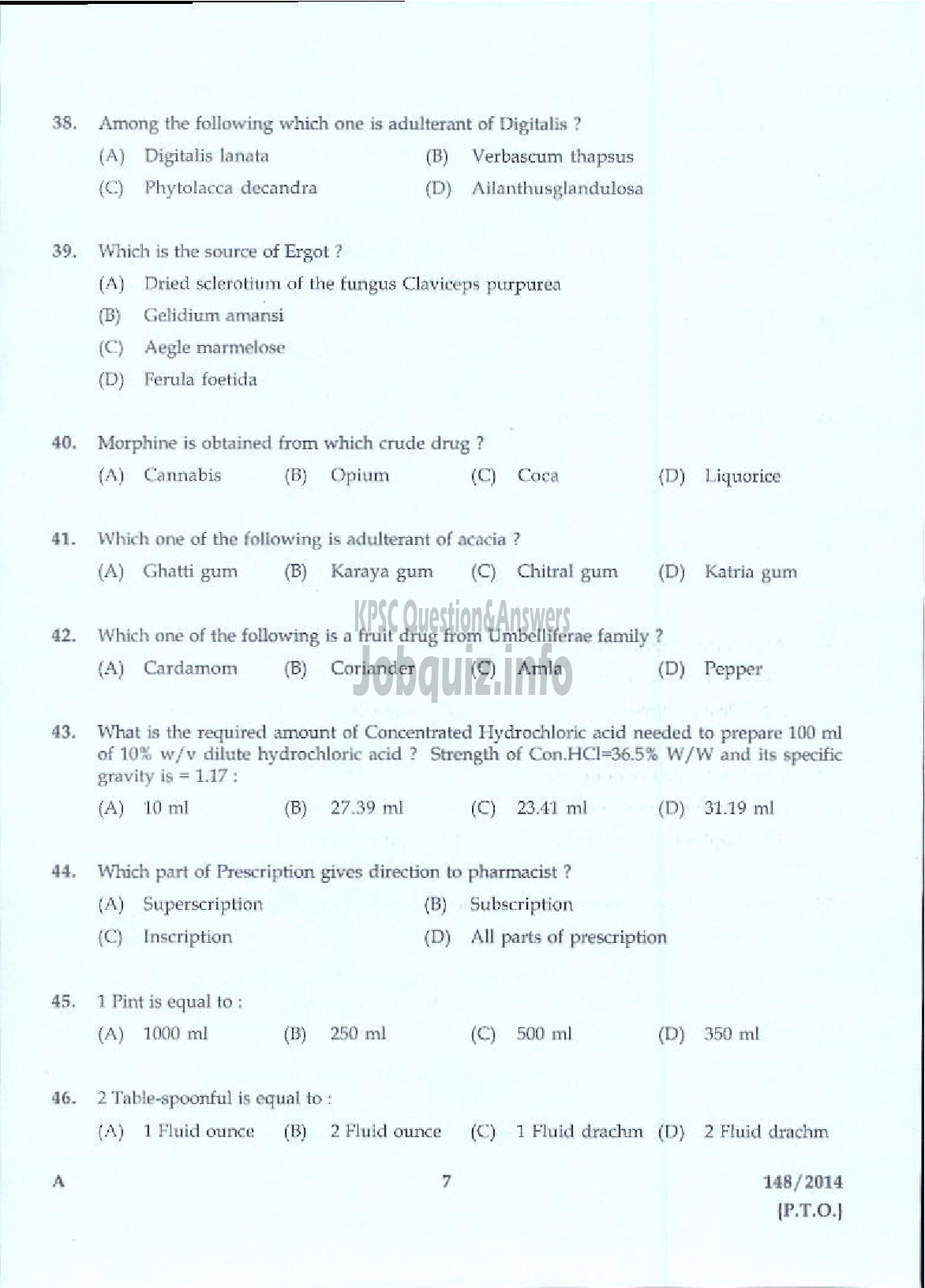 Kerala PSC Question Paper - PHARMACIST GR II NCA LC/AI HN HEALTH SERVICES KSGD-5