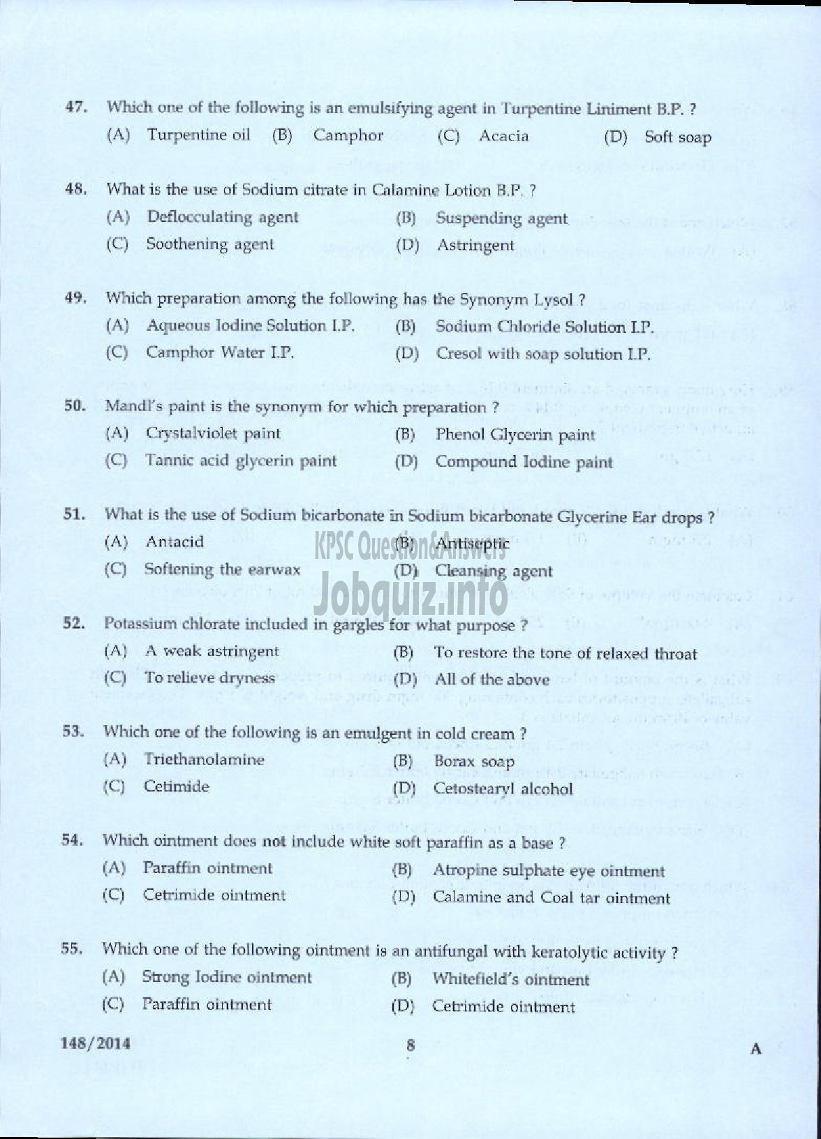 Kerala PSC Question Paper - PHARMACIST GR II NCA LC/AI HN HEALTH SERVICES KSGD-6