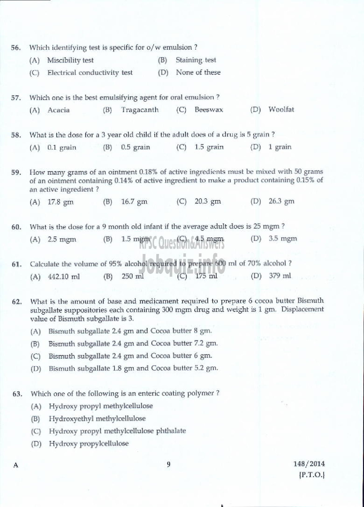 Kerala PSC Question Paper - PHARMACIST GR II NCA LC/AI HN HEALTH SERVICES KSGD-7