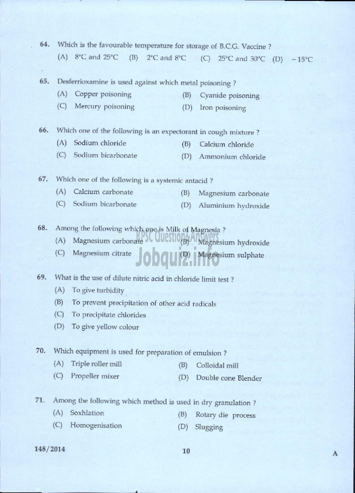 Kerala PSC Question Paper - PHARMACIST GR II NCA LC/AI HN HEALTH SERVICES KSGD-8