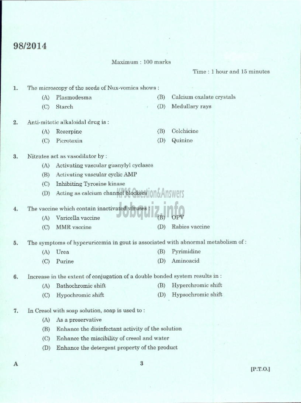 PHARMA CHEMIST ANIMAL HUSBANDRY : page 0 - Kerala PSC Question Paper