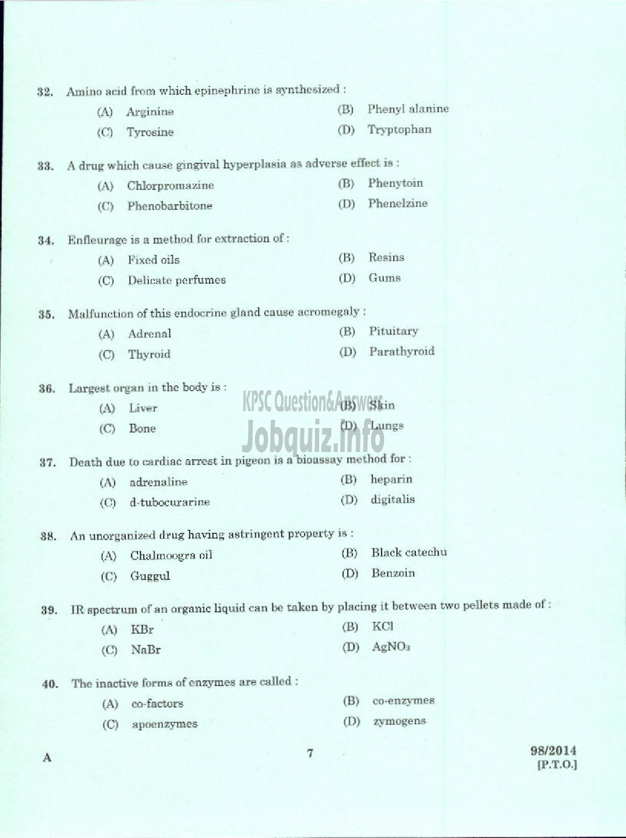 Kerala PSC Question Paper - PHARMA CHEMIST ANIMAL HUSBANDRY-5
