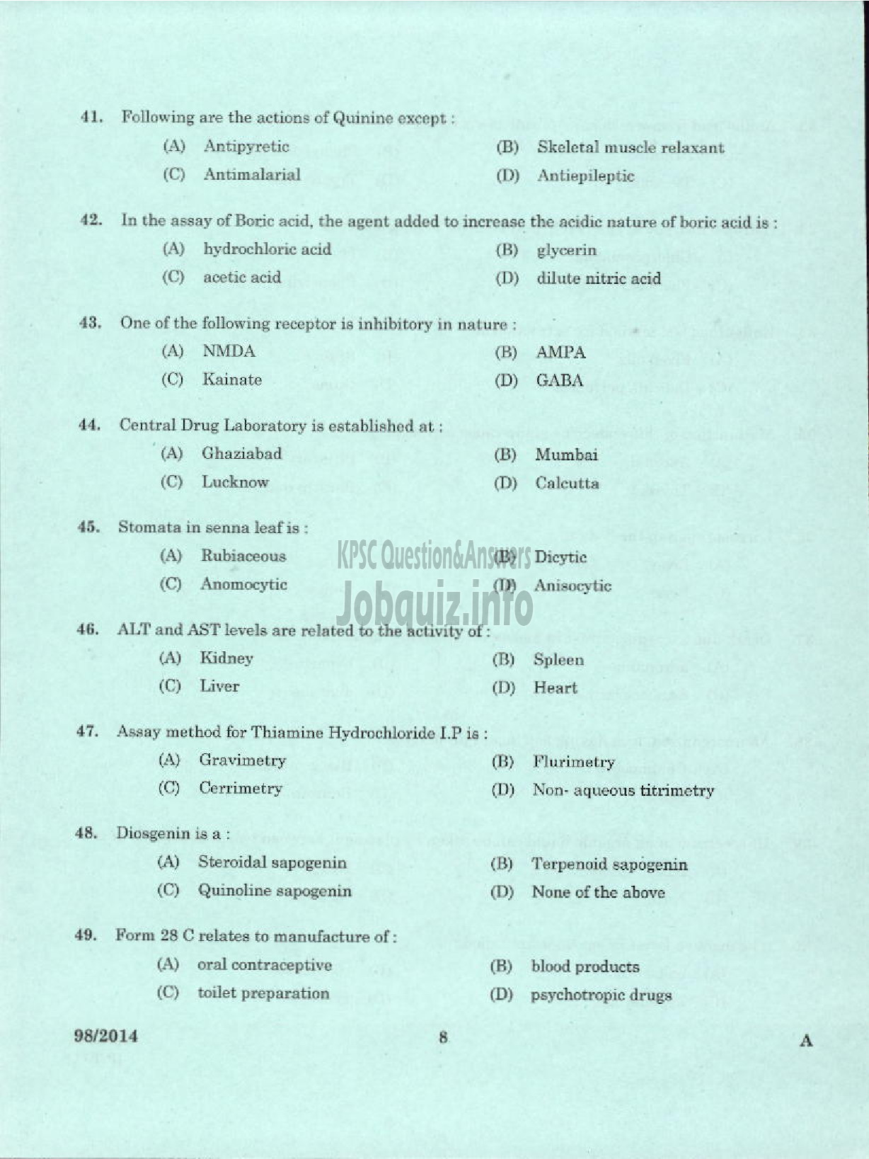 Kerala PSC Question Paper - PHARMA CHEMIST ANIMAL HUSBANDRY-6