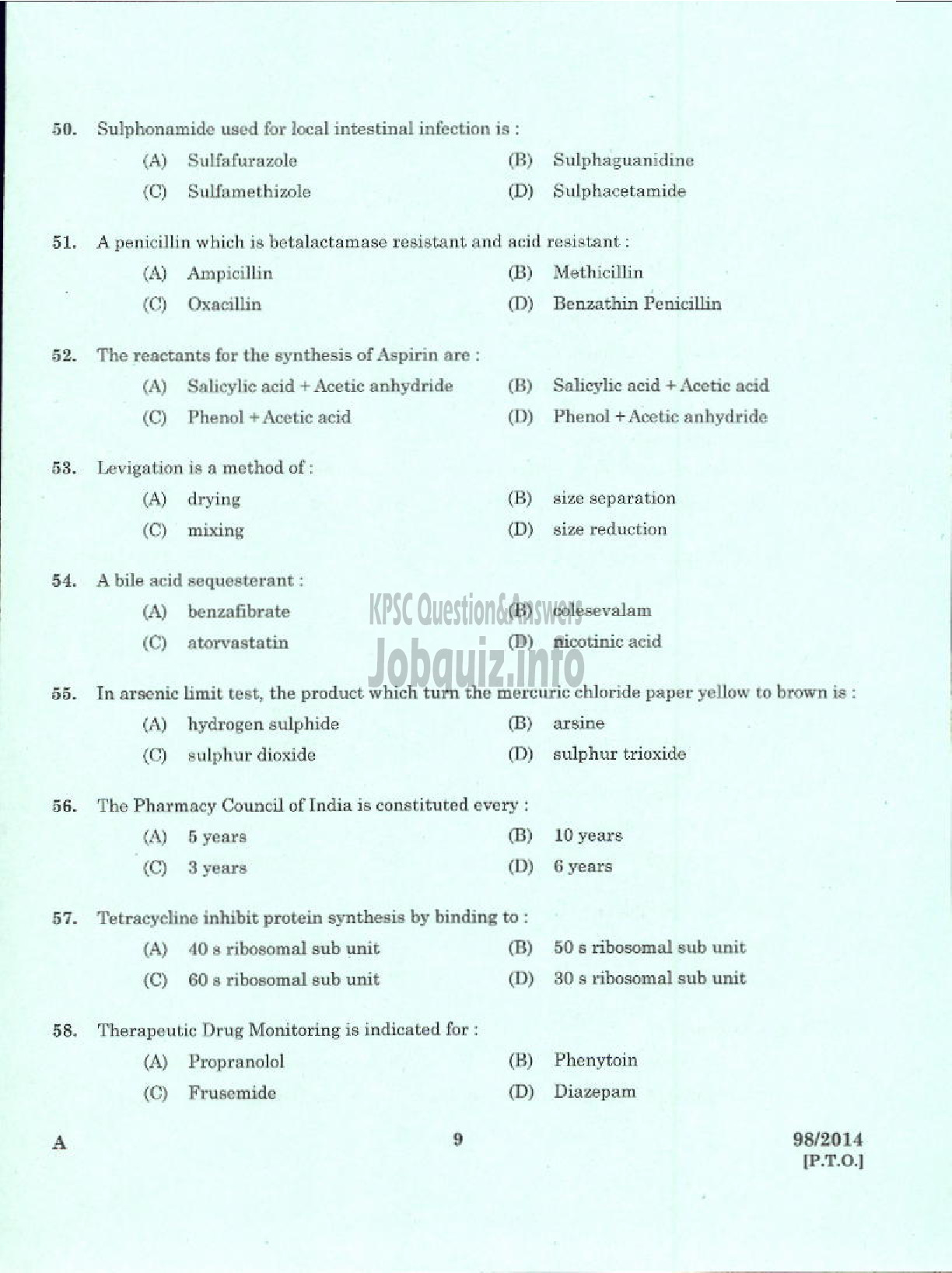Kerala PSC Question Paper - PHARMA CHEMIST ANIMAL HUSBANDRY-7