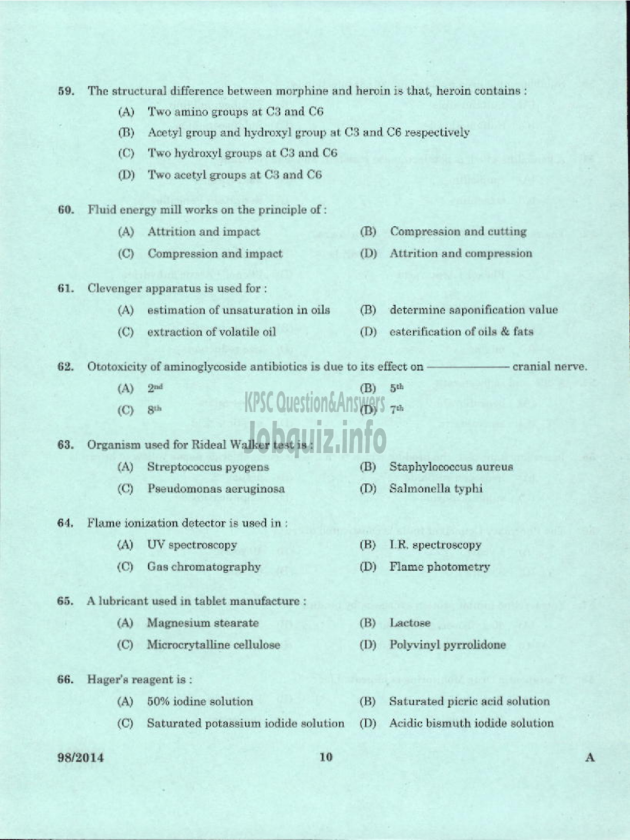Kerala PSC Question Paper - PHARMA CHEMIST ANIMAL HUSBANDRY-8