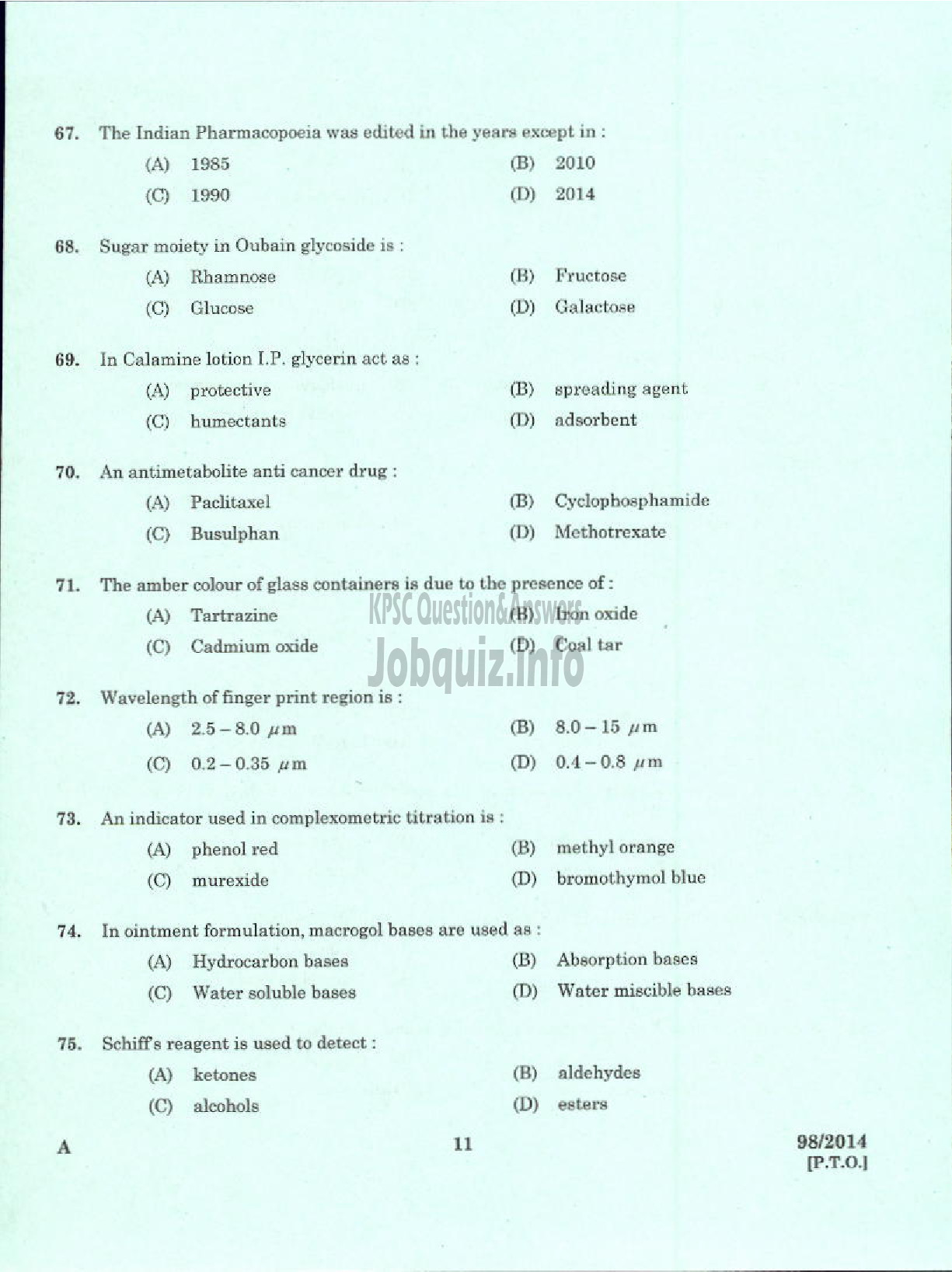 Kerala PSC Question Paper - PHARMA CHEMIST ANIMAL HUSBANDRY-9