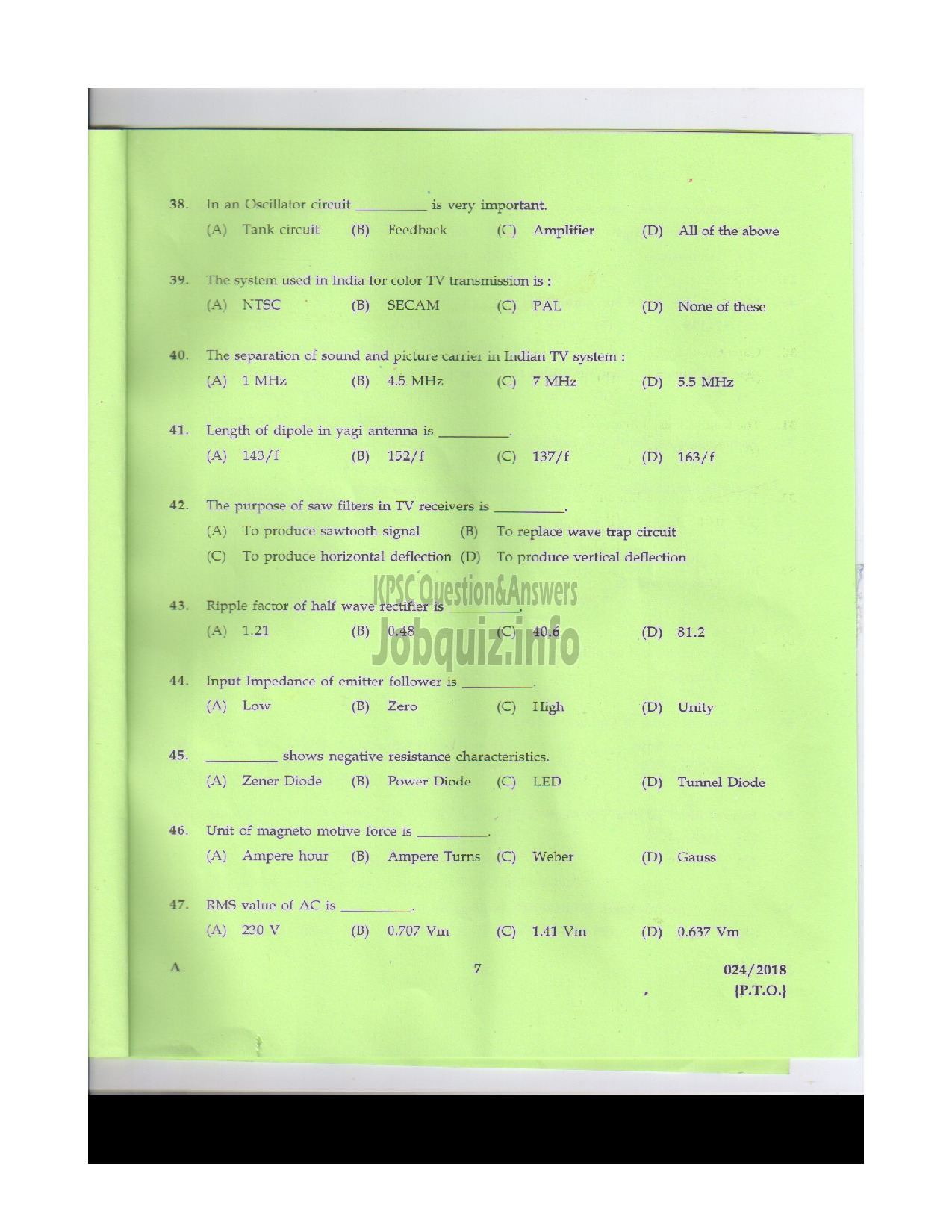 Kerala PSC Question Paper - POLICE CONSTABLE TELECOMMUNICATIONS POLICE-6