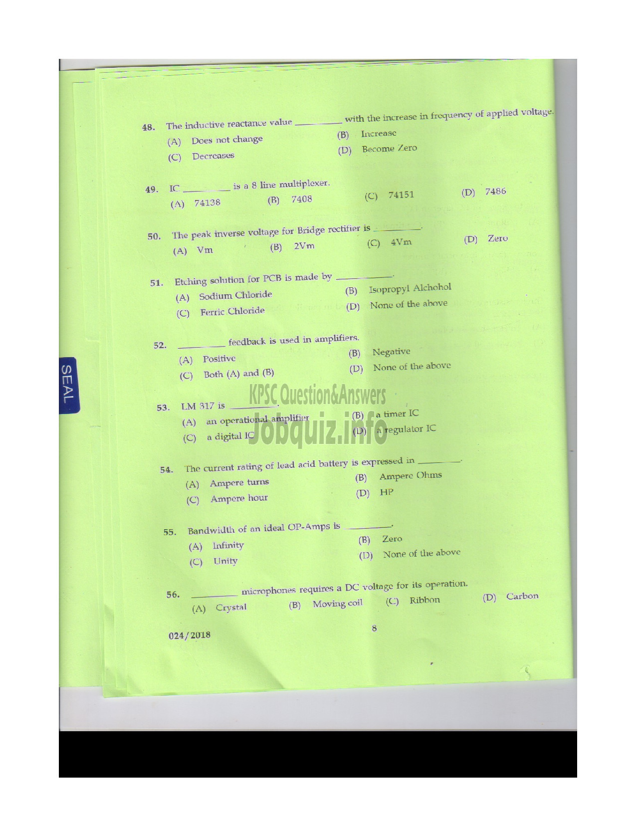 Kerala PSC Question Paper - POLICE CONSTABLE TELECOMMUNICATIONS POLICE-7