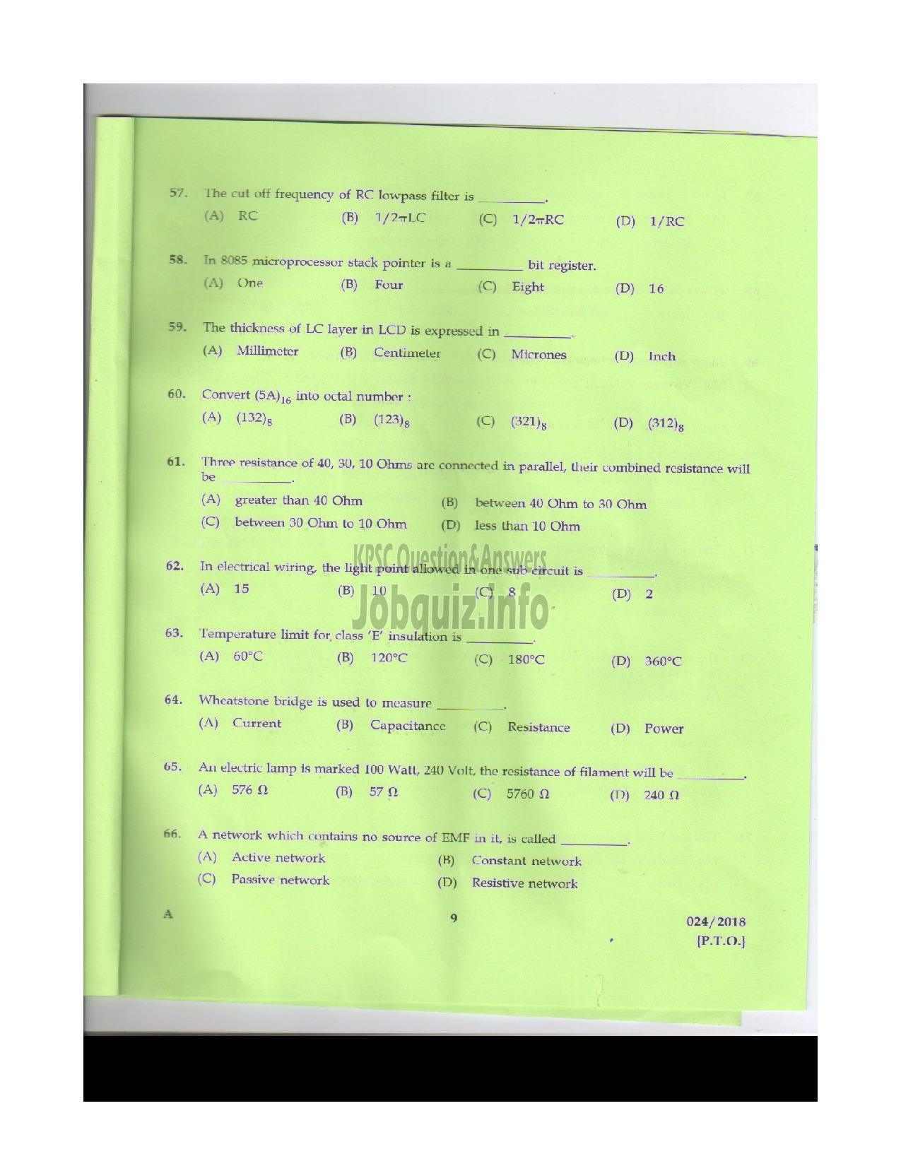 Kerala PSC Question Paper - POLICE CONSTABLE TELECOMMUNICATIONS POLICE-8