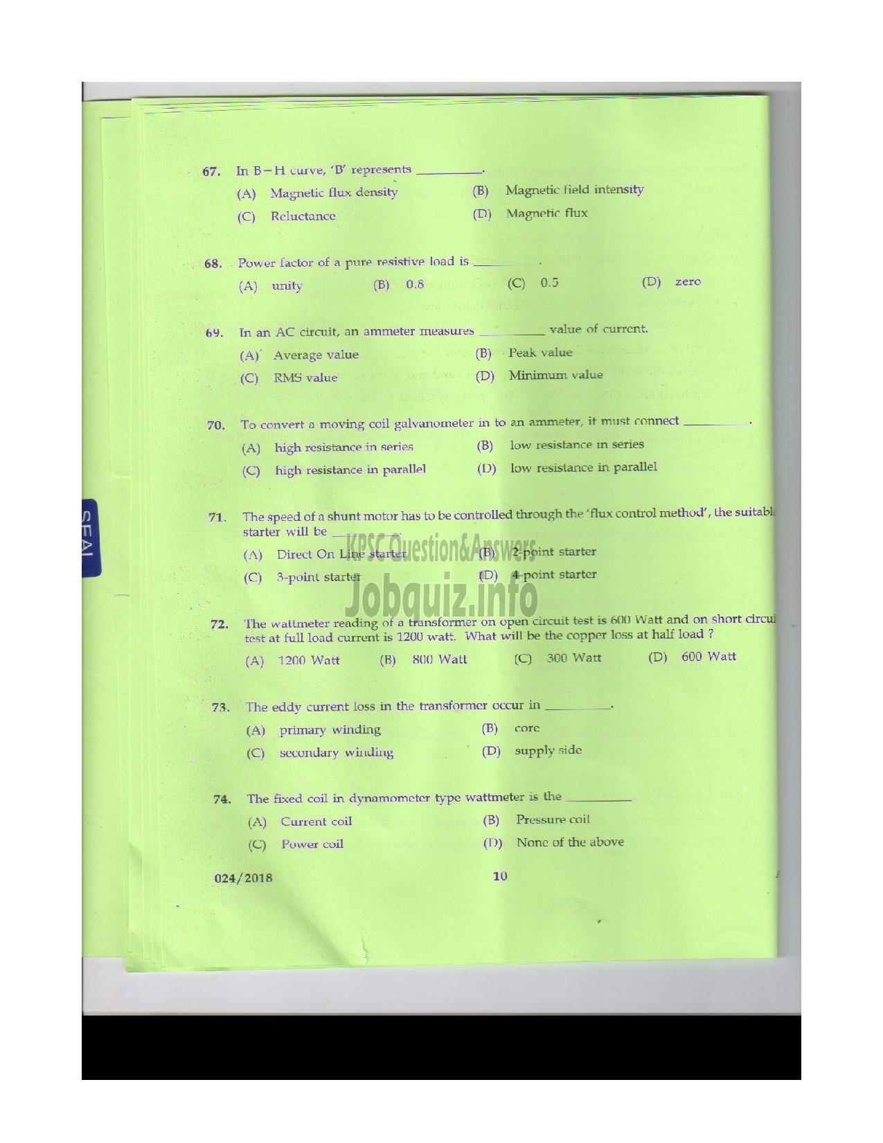 Kerala PSC Question Paper - POLICE CONSTABLE TELECOMMUNICATIONS POLICE-9
