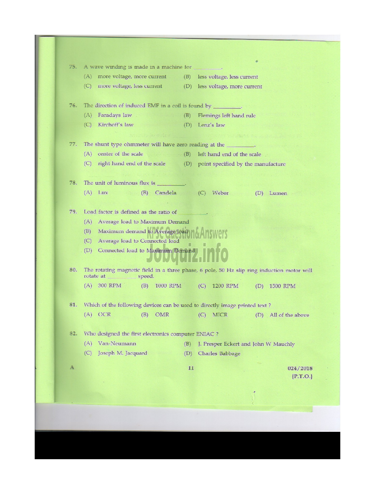 Kerala PSC Question Paper - POLICE CONSTABLE TELECOMMUNICATIONS POLICE-10