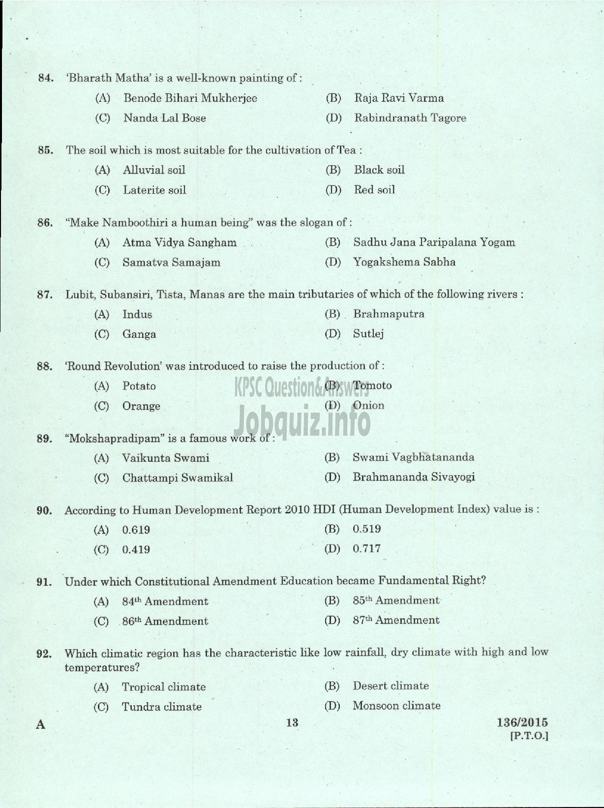 Kerala PSC Question Paper - PRINCIPA INFORMATION OFFICER K W A-11