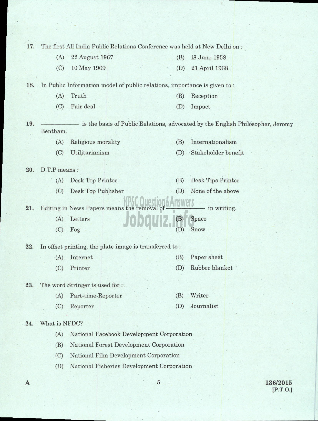 Kerala PSC Question Paper - PRINCIPA INFORMATION OFFICER K W A-3