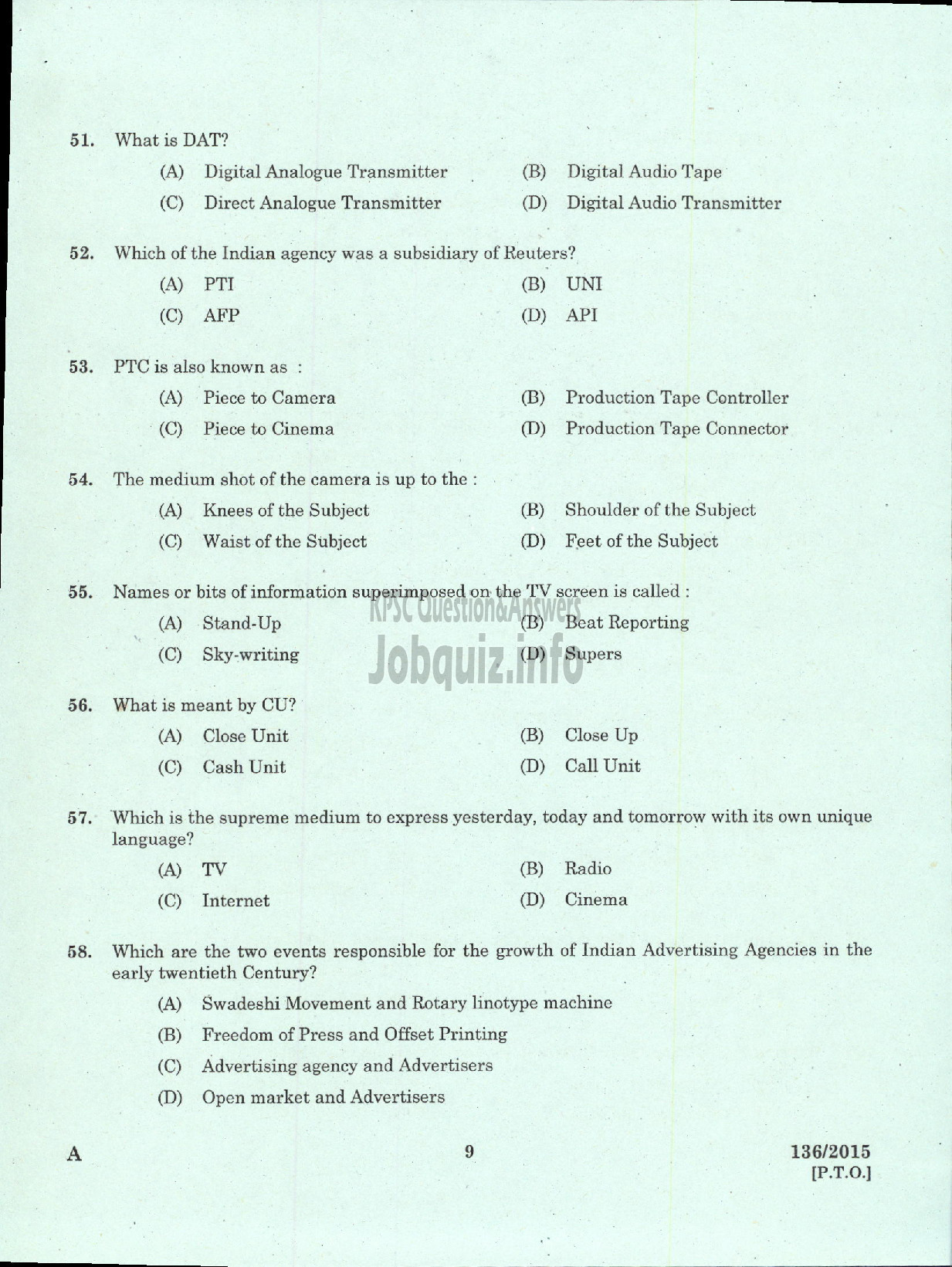 Kerala PSC Question Paper - PRINCIPA INFORMATION OFFICER K W A-7