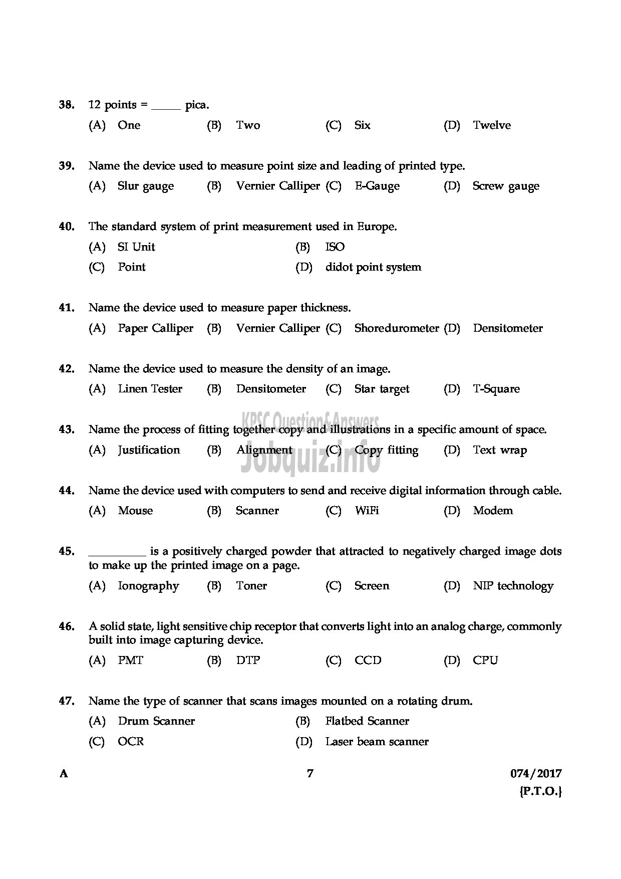 Kerala PSC Question Paper - PRINTER MEDICAL EDUCATION QUESTION PAPER-6