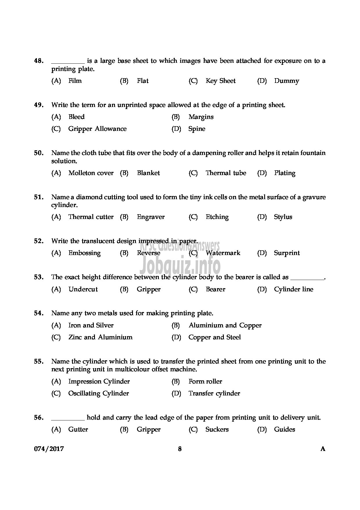 Kerala PSC Question Paper - PRINTER MEDICAL EDUCATION QUESTION PAPER-7