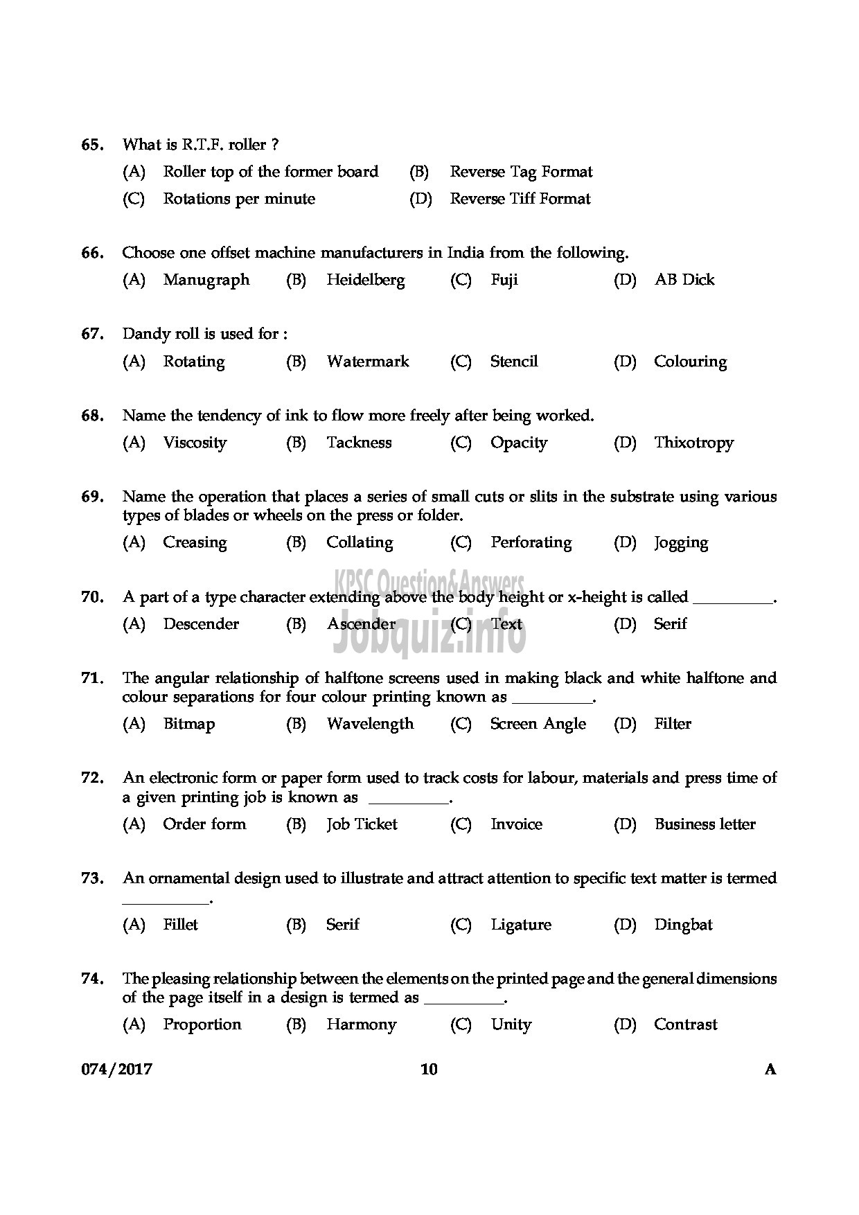 Kerala PSC Question Paper - PRINTER MEDICAL EDUCATION QUESTION PAPER-9