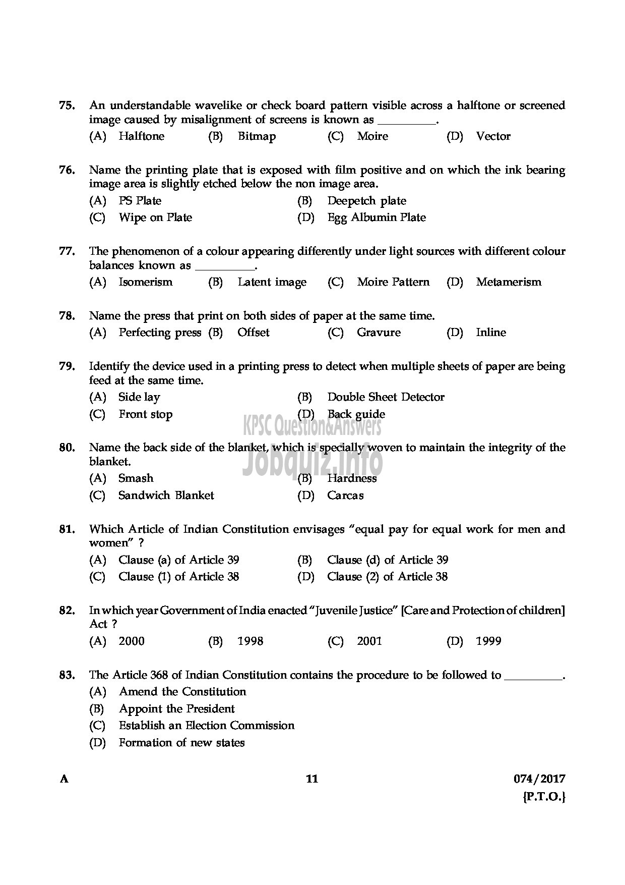 Kerala PSC Question Paper - PRINTER MEDICAL EDUCATION QUESTION PAPER-10