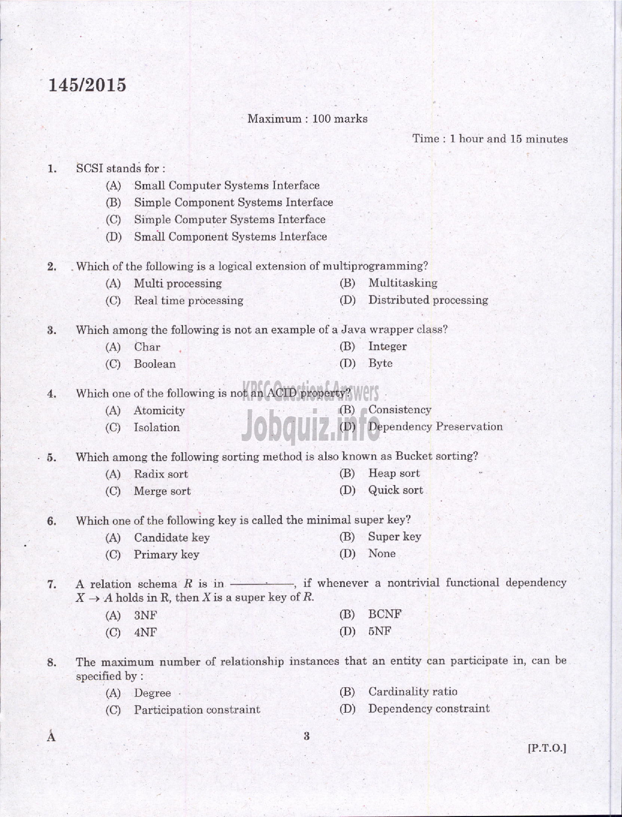 Kerala PSC Question Paper - PROGRAMMER KPSC-1