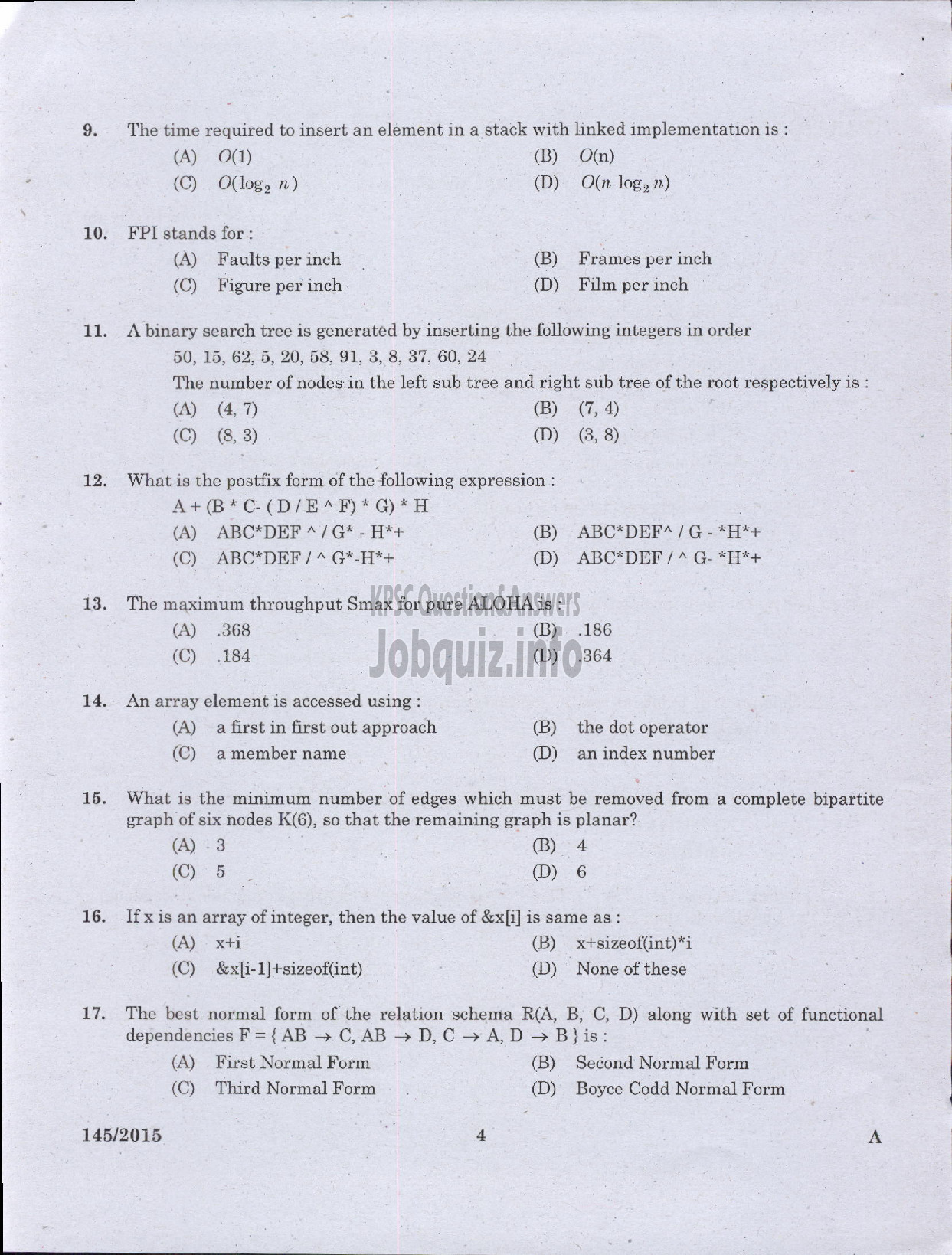 Kerala PSC Question Paper - PROGRAMMER KPSC-2
