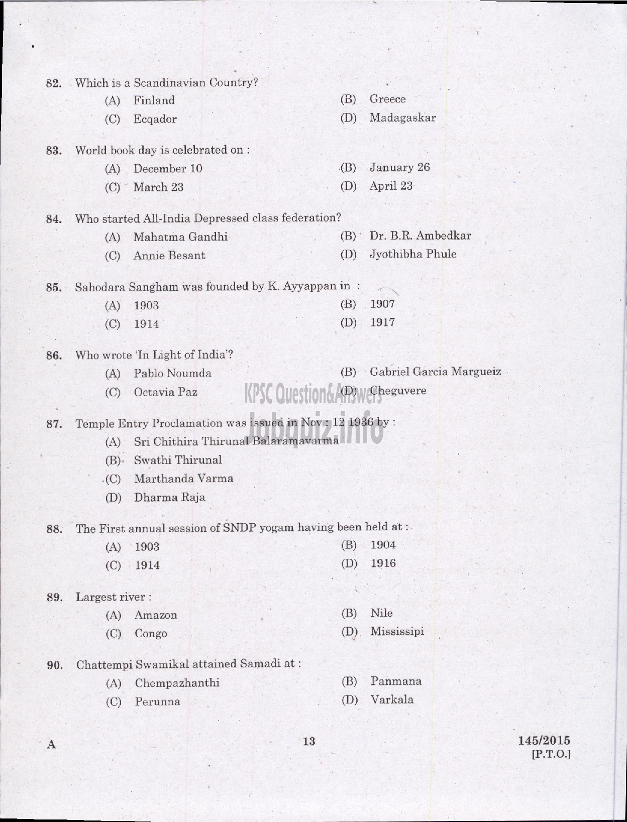 Kerala PSC Question Paper - PROGRAMMER KPSC-11