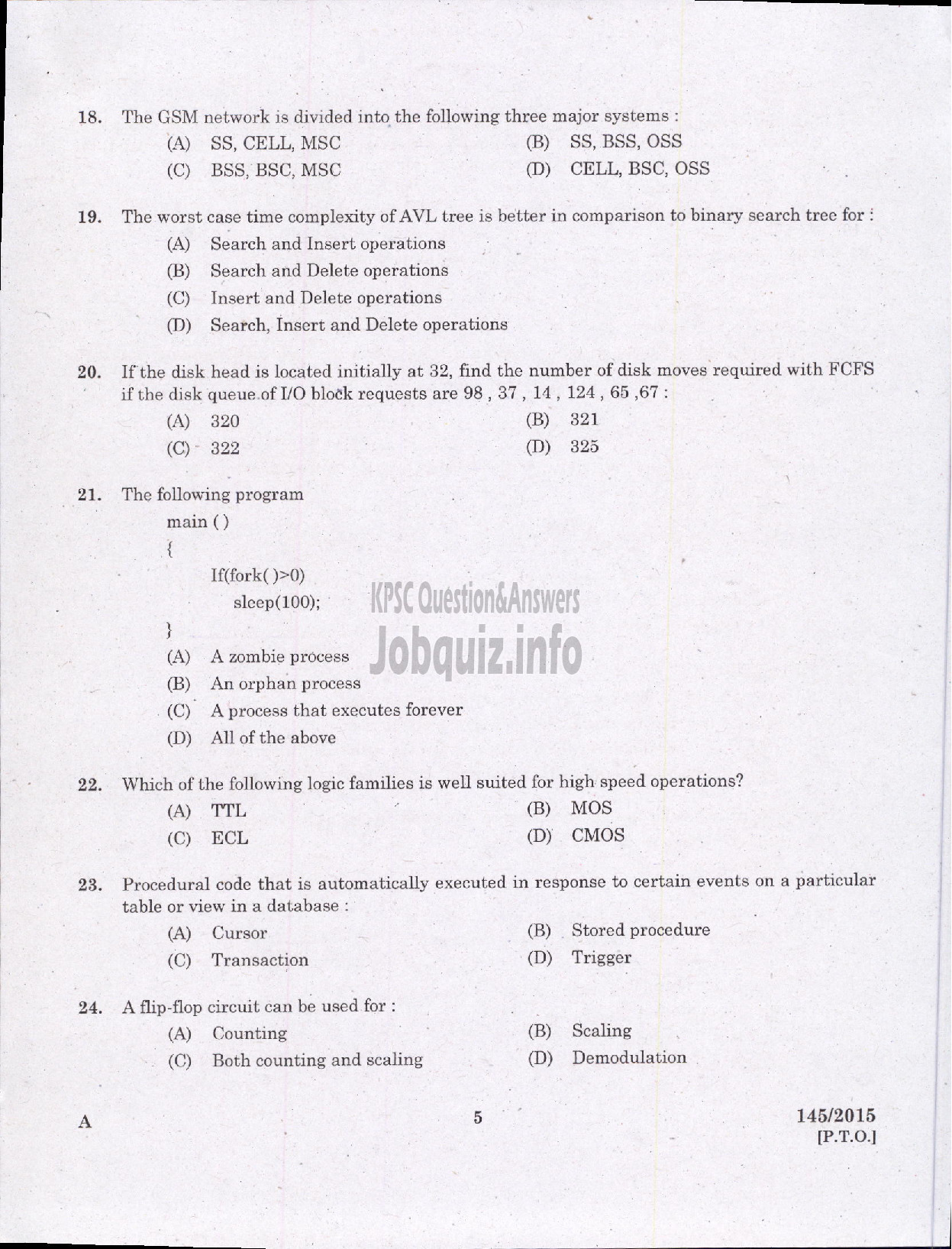 Kerala PSC Question Paper - PROGRAMMER KPSC-3