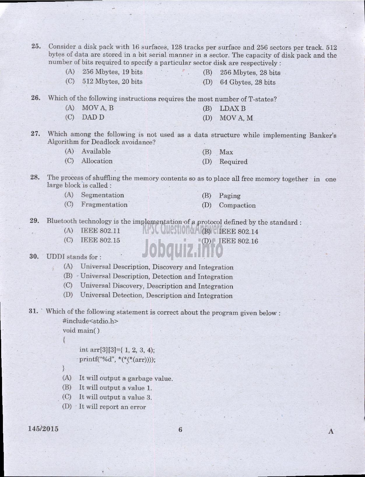 Kerala PSC Question Paper - PROGRAMMER KPSC-4