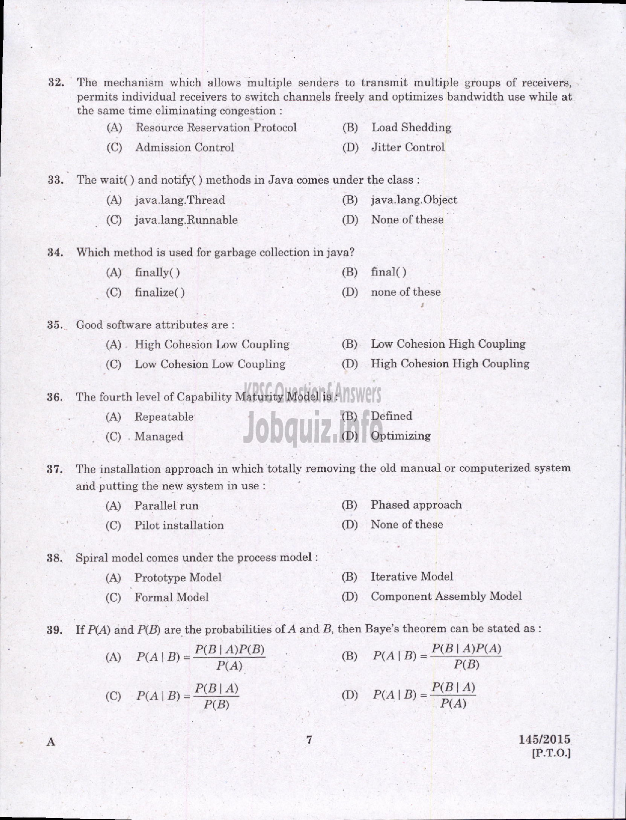 Kerala PSC Question Paper - PROGRAMMER KPSC-5