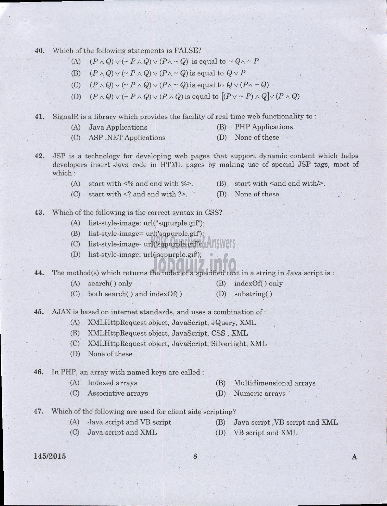 Kerala PSC Question Paper - PROGRAMMER KPSC-6