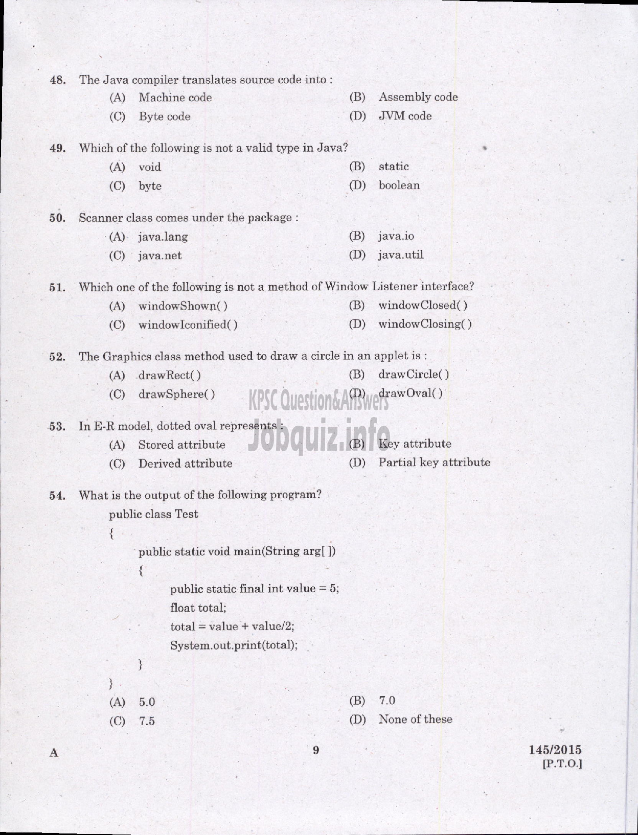 Kerala PSC Question Paper - PROGRAMMER KPSC-7