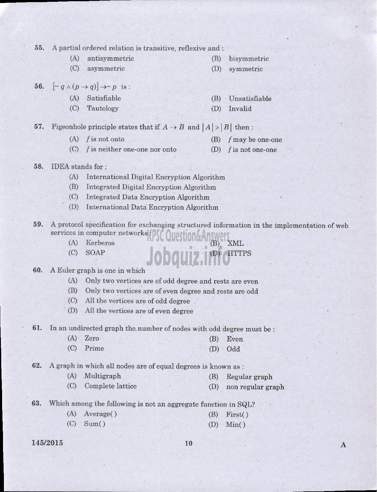 Kerala PSC Question Paper - PROGRAMMER KPSC-8