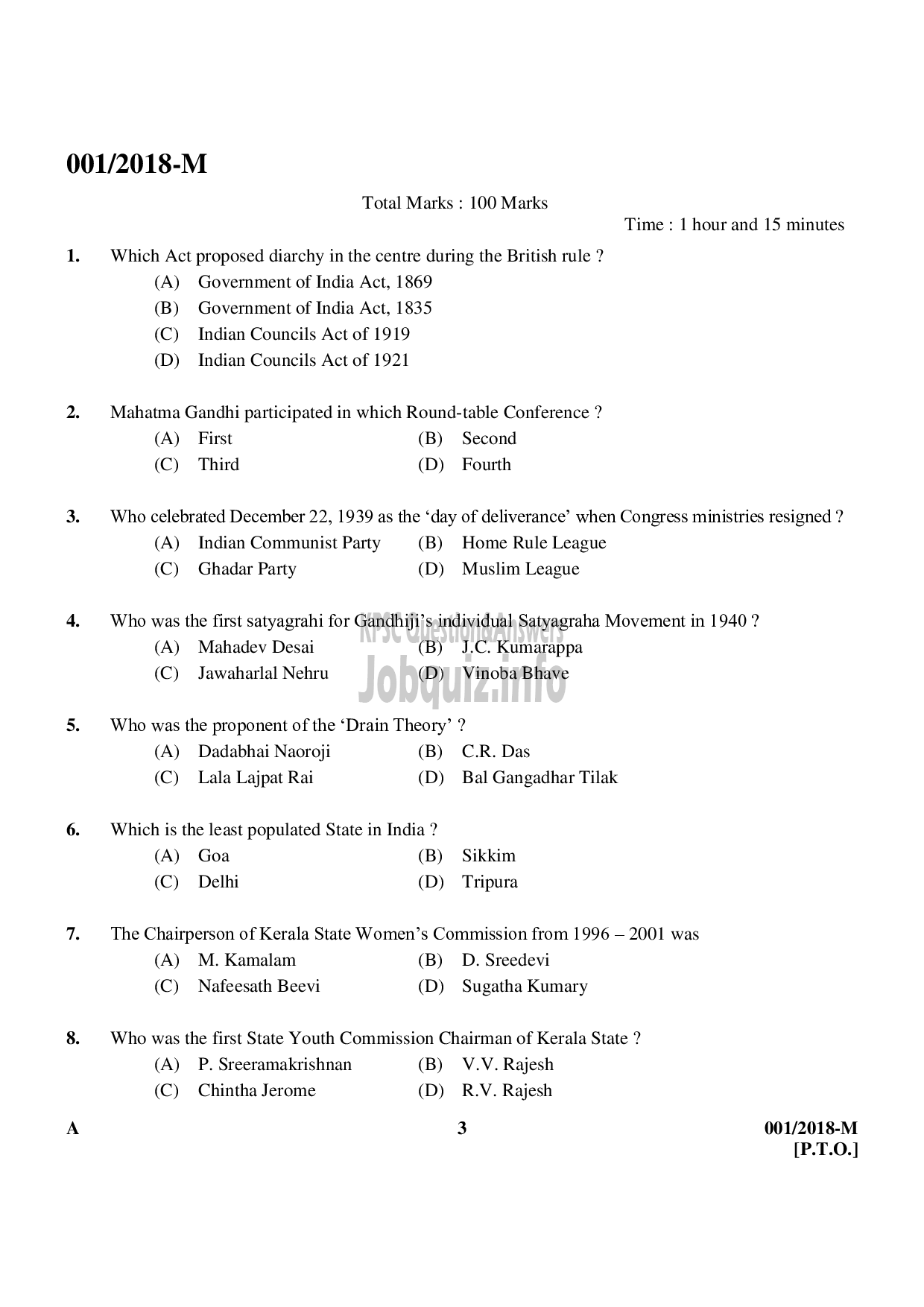 Kerala PSC Question Paper - PTHSA MALAYALAM EDUCATION-3