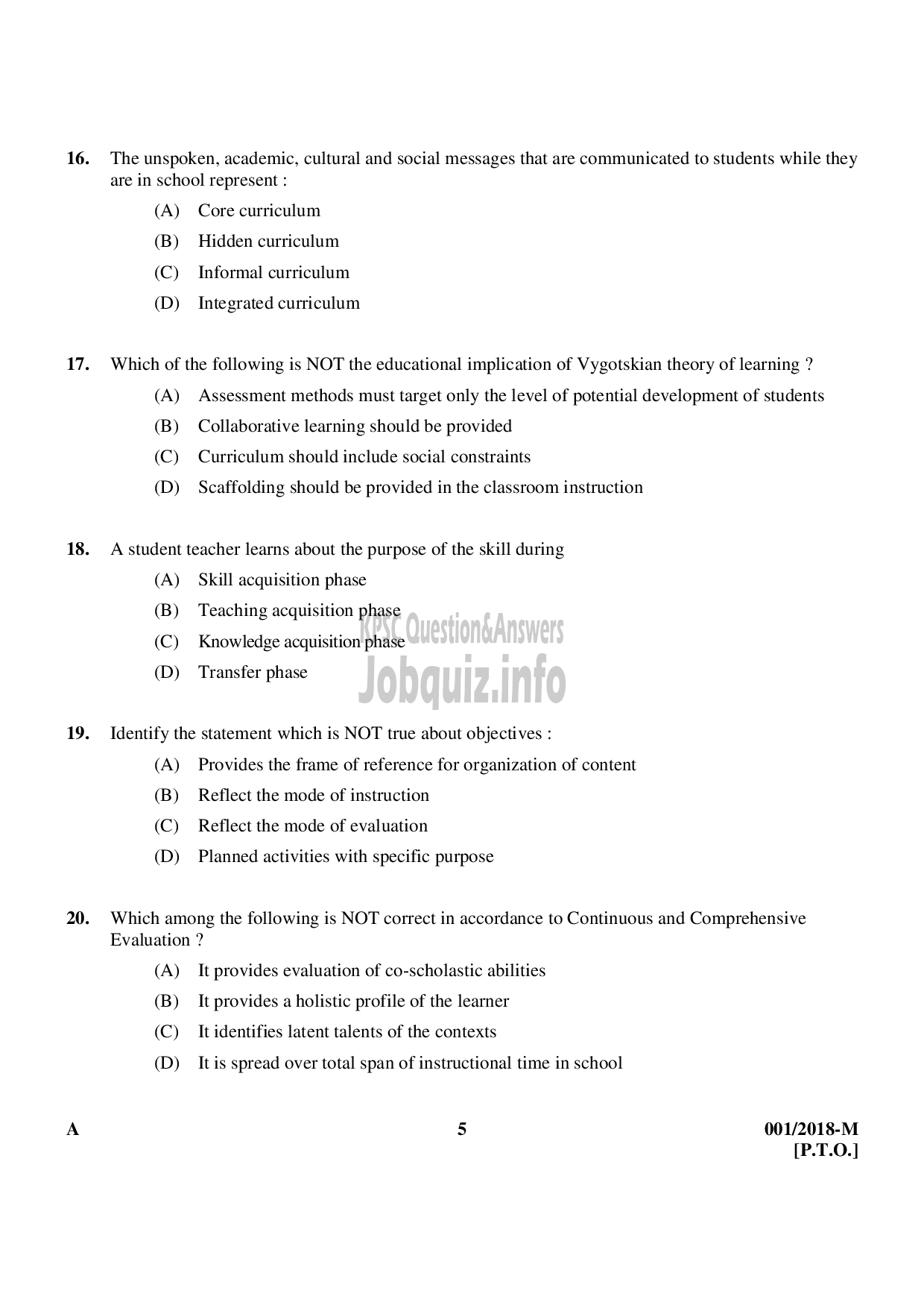 Kerala PSC Question Paper - PTHSA MALAYALAM EDUCATION-5