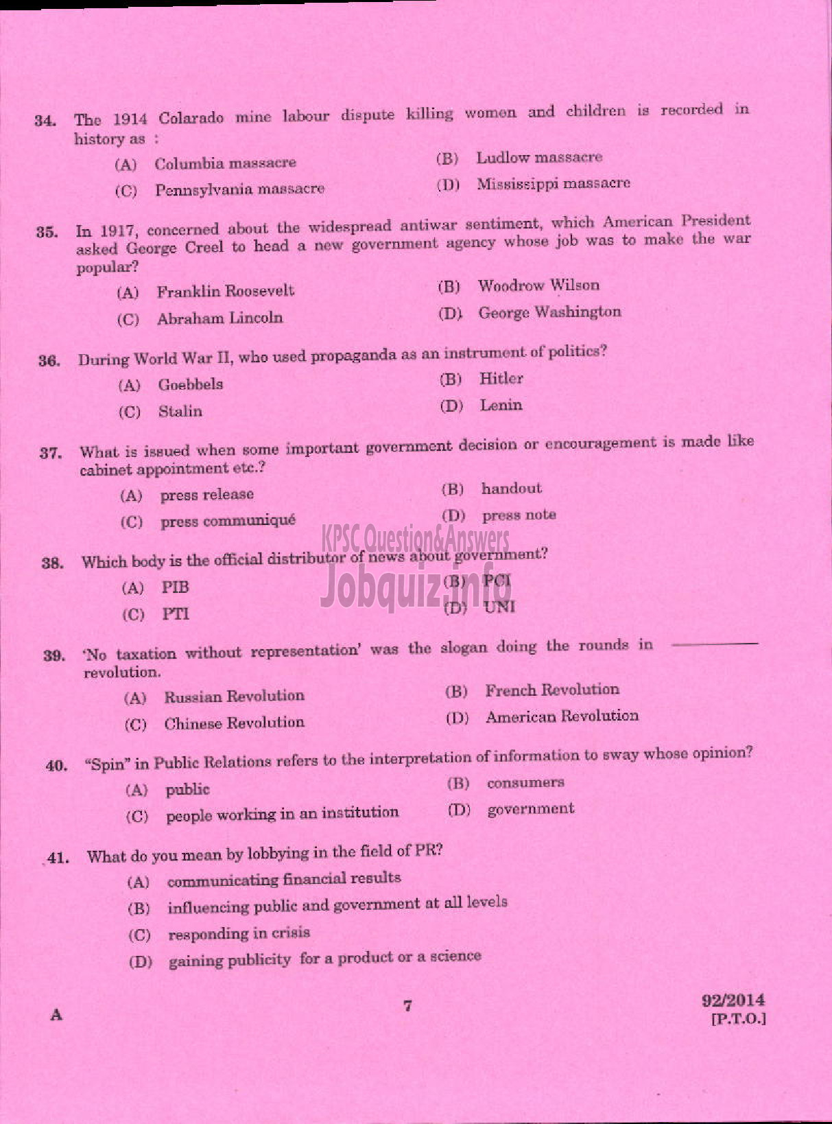 Kerala PSC Question Paper - PUBLIC RELATION OFFICER CO OPERATIVE SECTOR IN KERALA AND KERALA STATE CO OPERTIVE BANK GENERAL AND SOCIETY CATEGORY-5