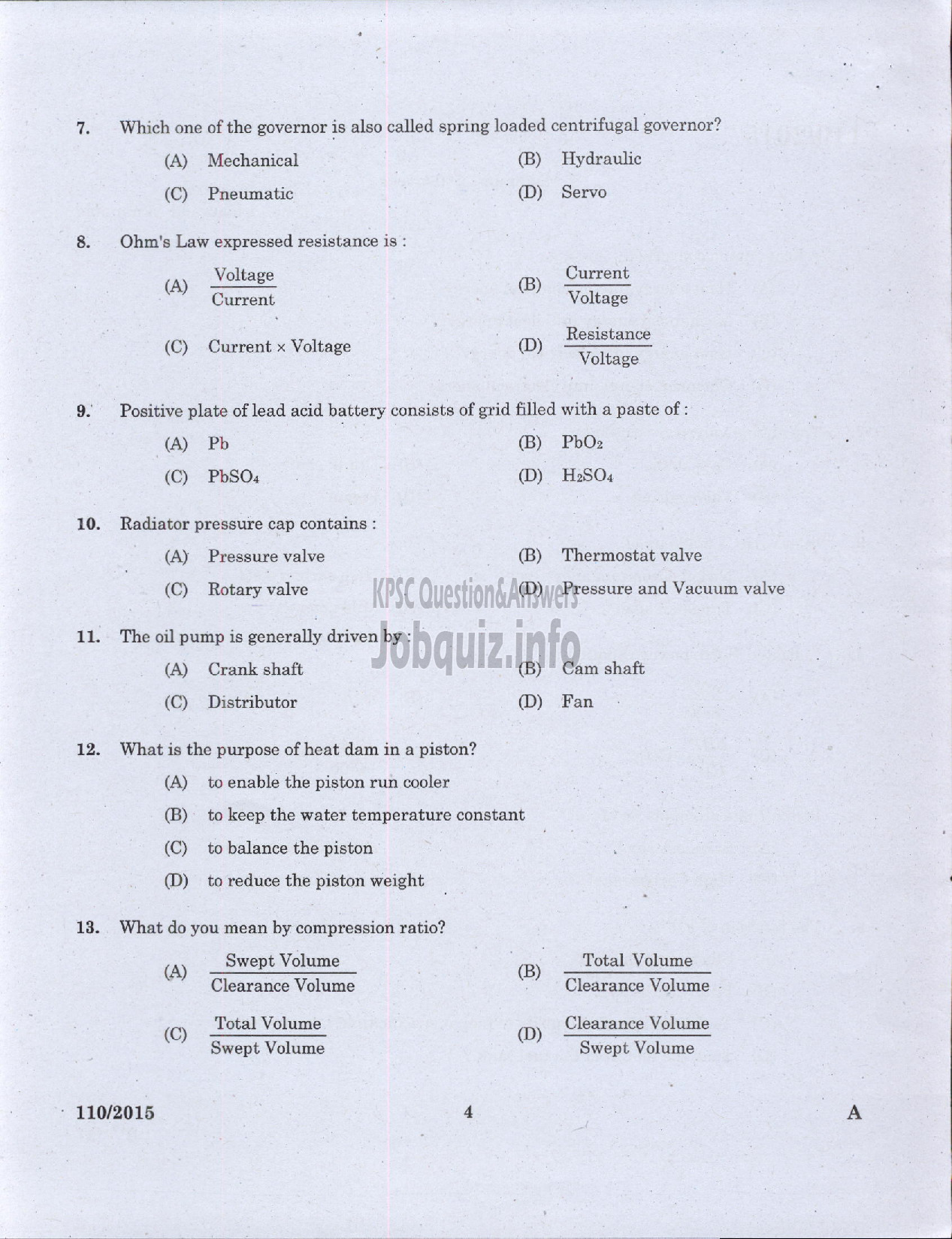 Kerala PSC Question Paper - PUMP OPERATOR GROUND WATER-2