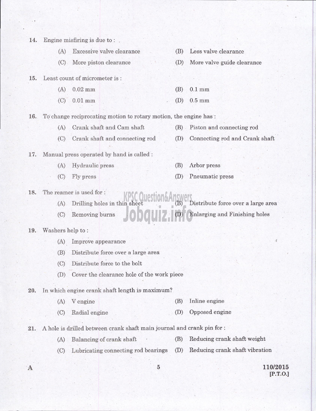 Kerala PSC Question Paper - PUMP OPERATOR GROUND WATER-3