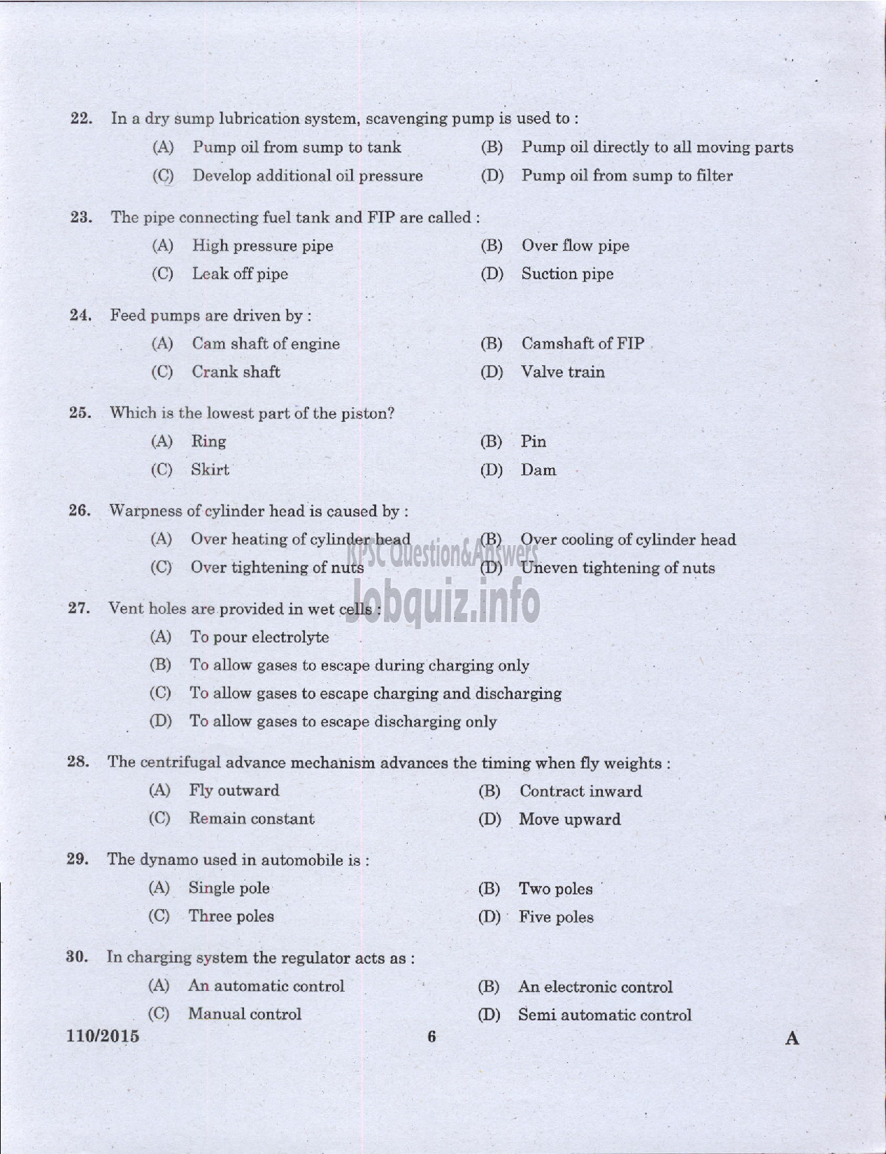 Kerala PSC Question Paper - PUMP OPERATOR GROUND WATER-4