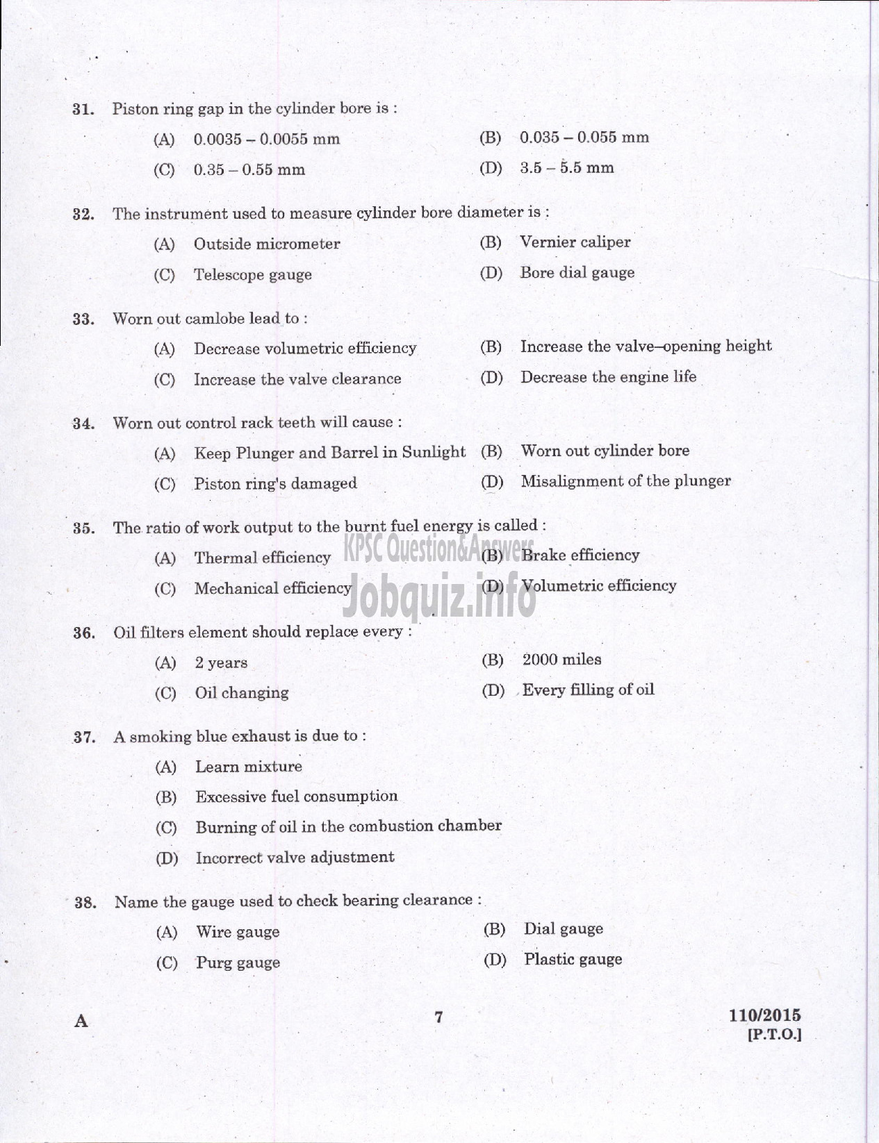 Kerala PSC Question Paper - PUMP OPERATOR GROUND WATER-5